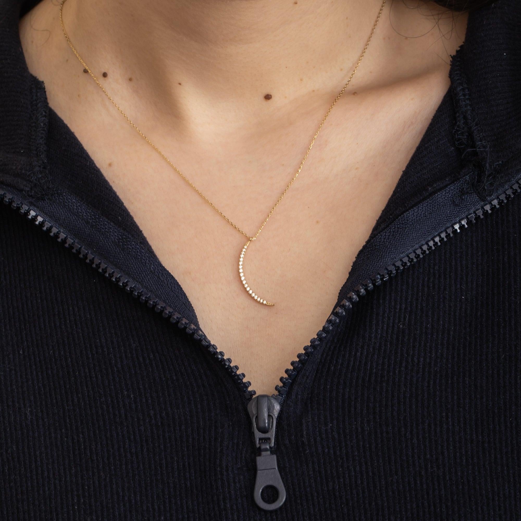 0.11 Carat Diamond Gold Crescent Moon Necklace
