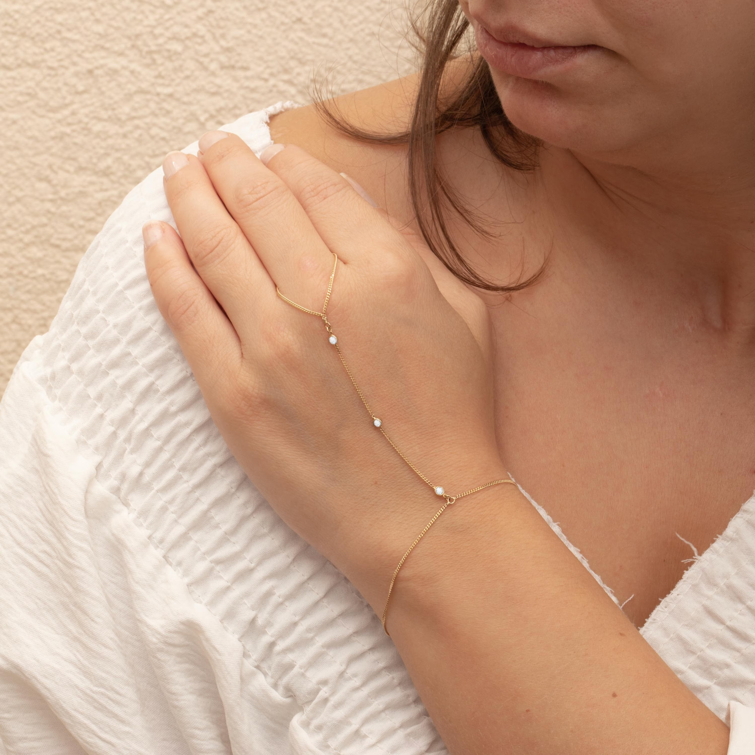 0.25 Carat Diamond Gold Hand Chain Bracelet