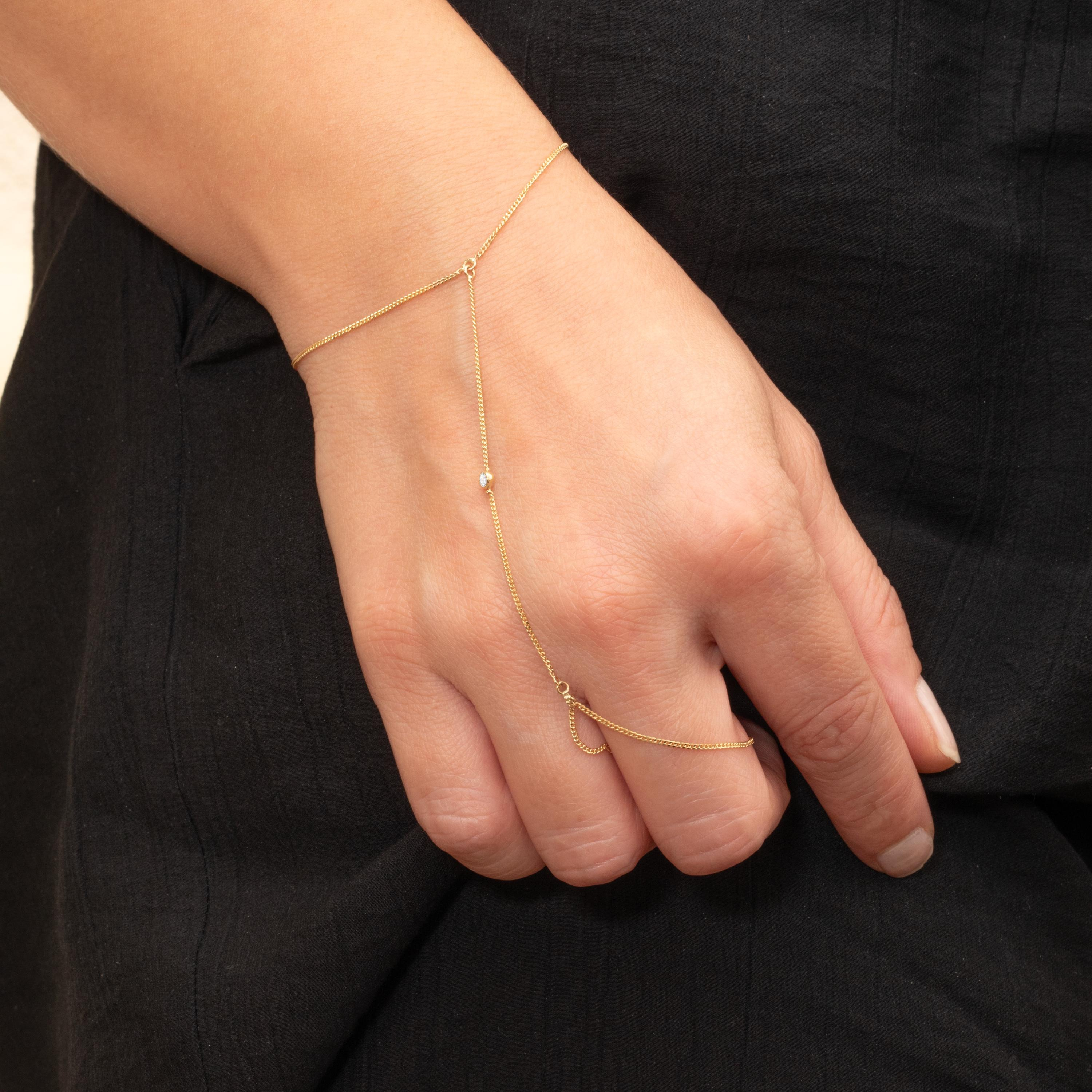 0.25 Carat Diamond Gold Hand Chain Bracelet