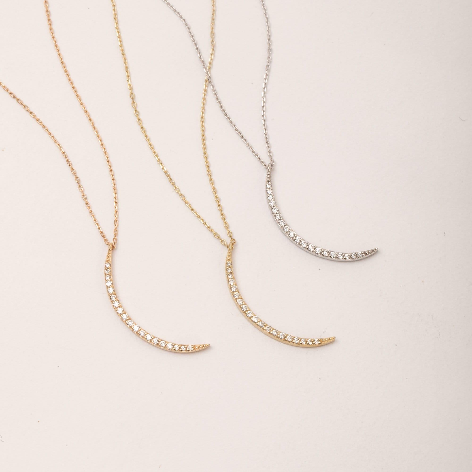 0.11 Carat Diamond Gold Crescent Moon Necklace