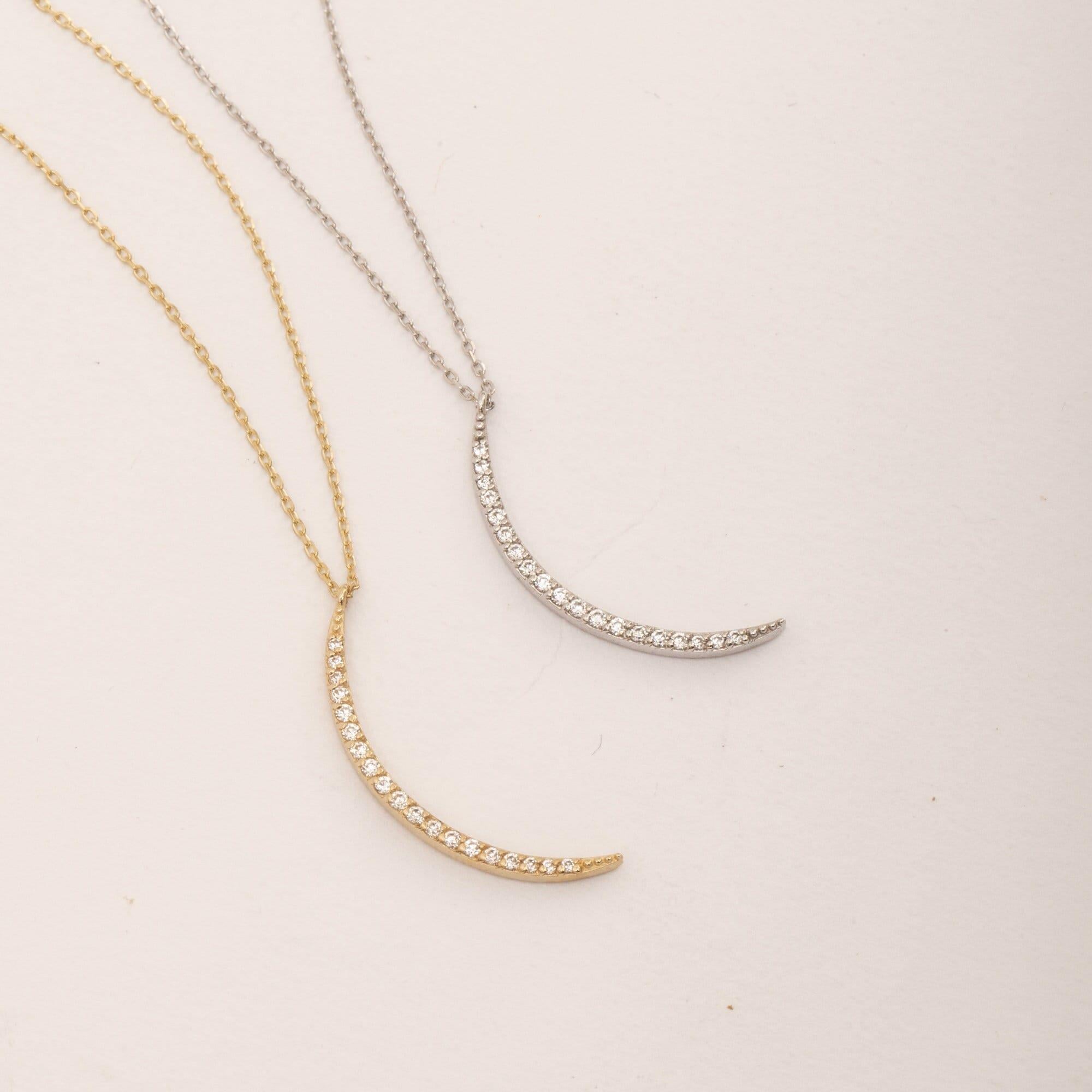 0.11 Carat Diamond Gold Crescent Moon Necklace