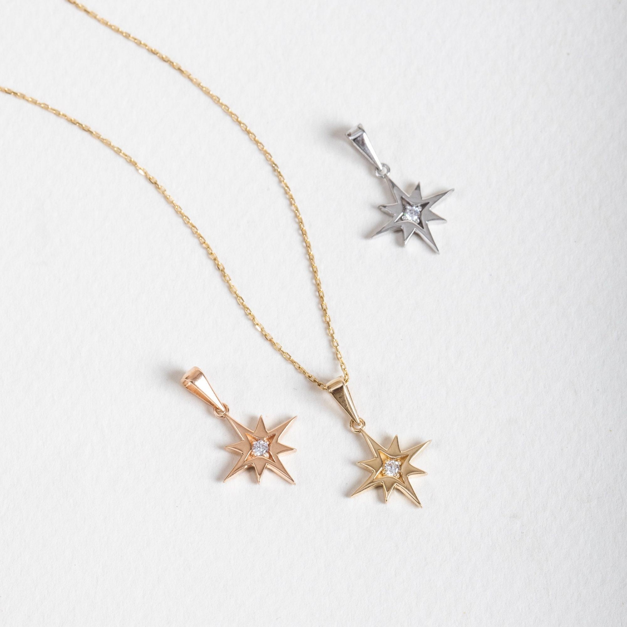 0.01 Carat Diamond Gold North Star Necklace