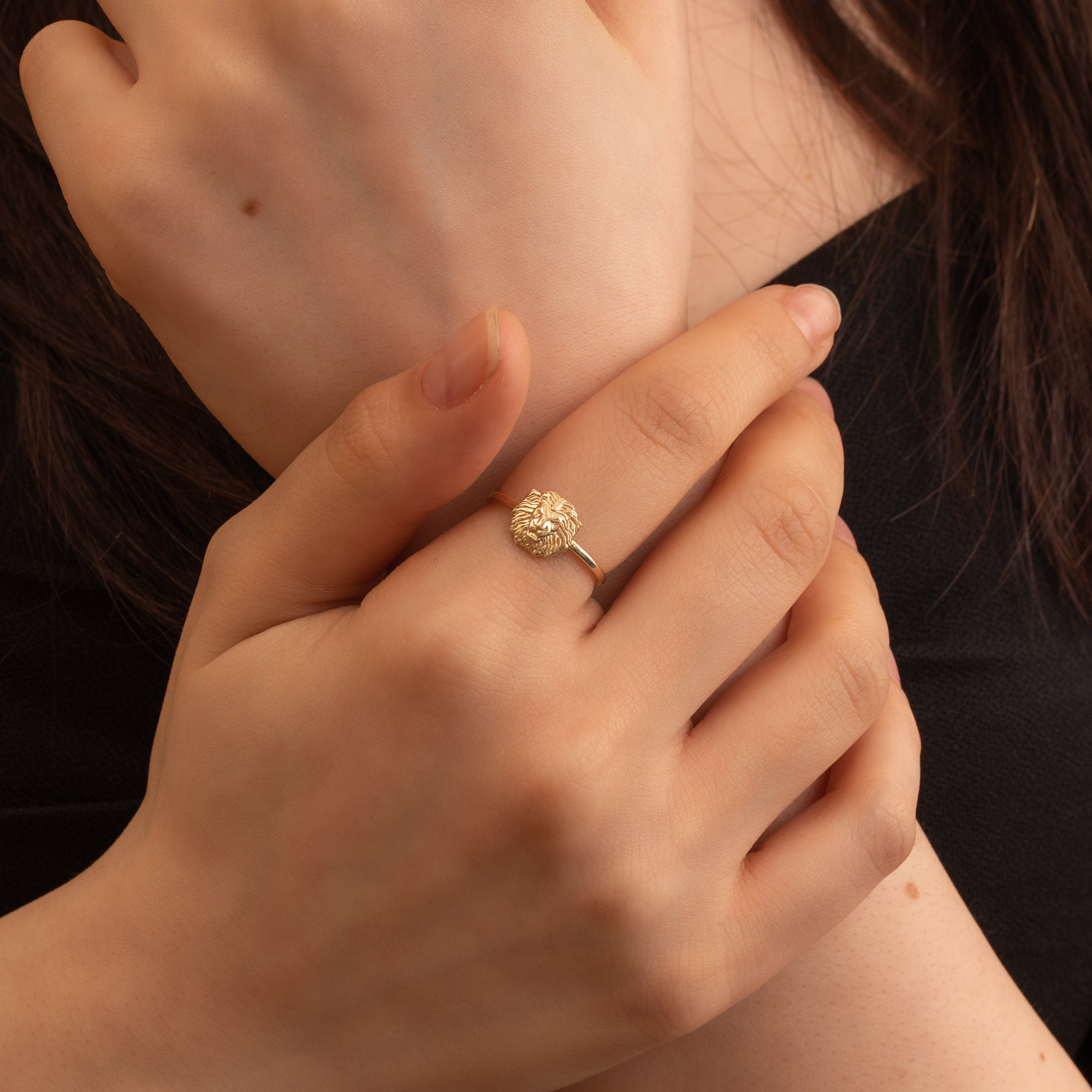 Gold Lion Head Ring