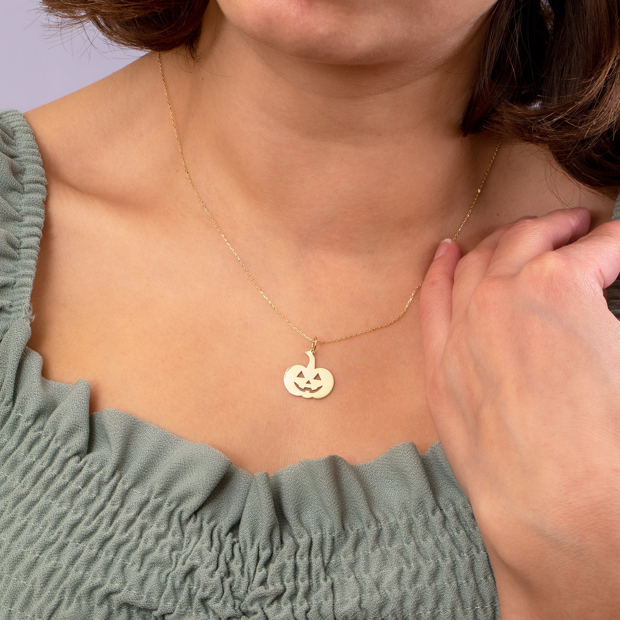Gold Pumpkin Charm Necklace