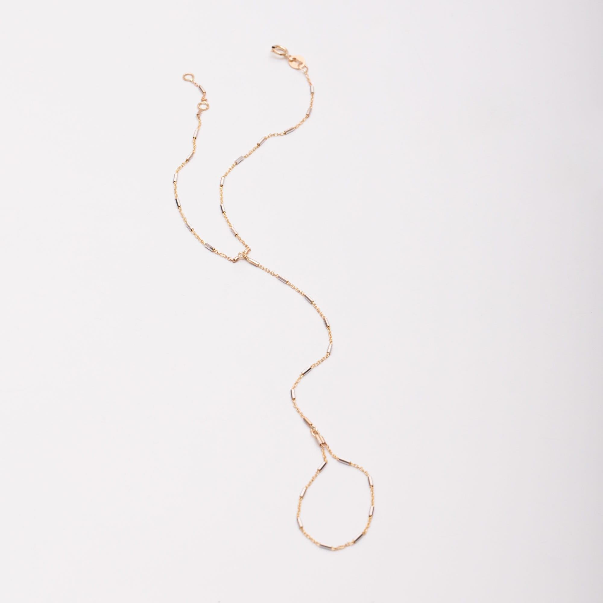 Solid Gold Tube Bar Hand Chain Bracelet