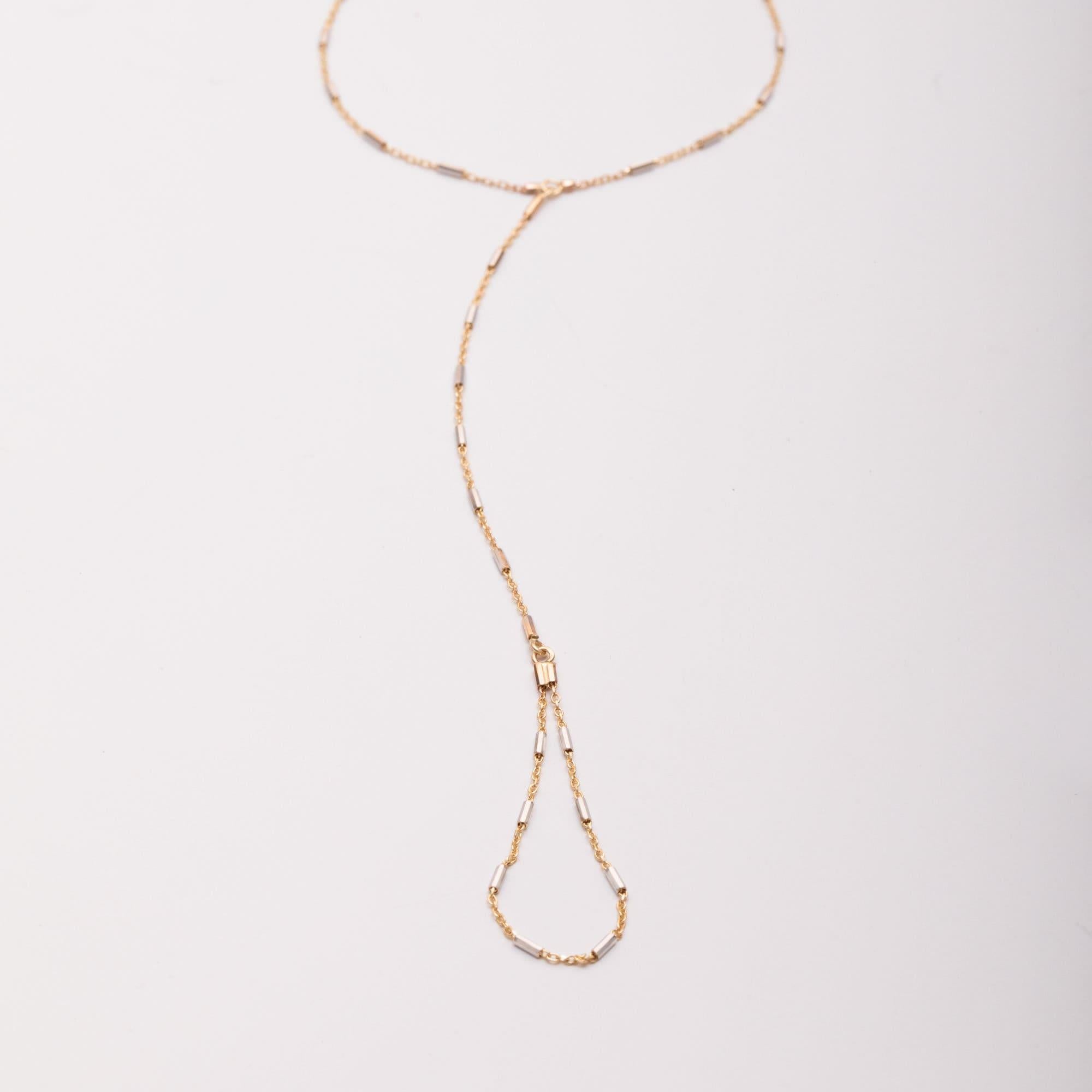 Solid Gold Tube Bar Hand Chain Bracelet