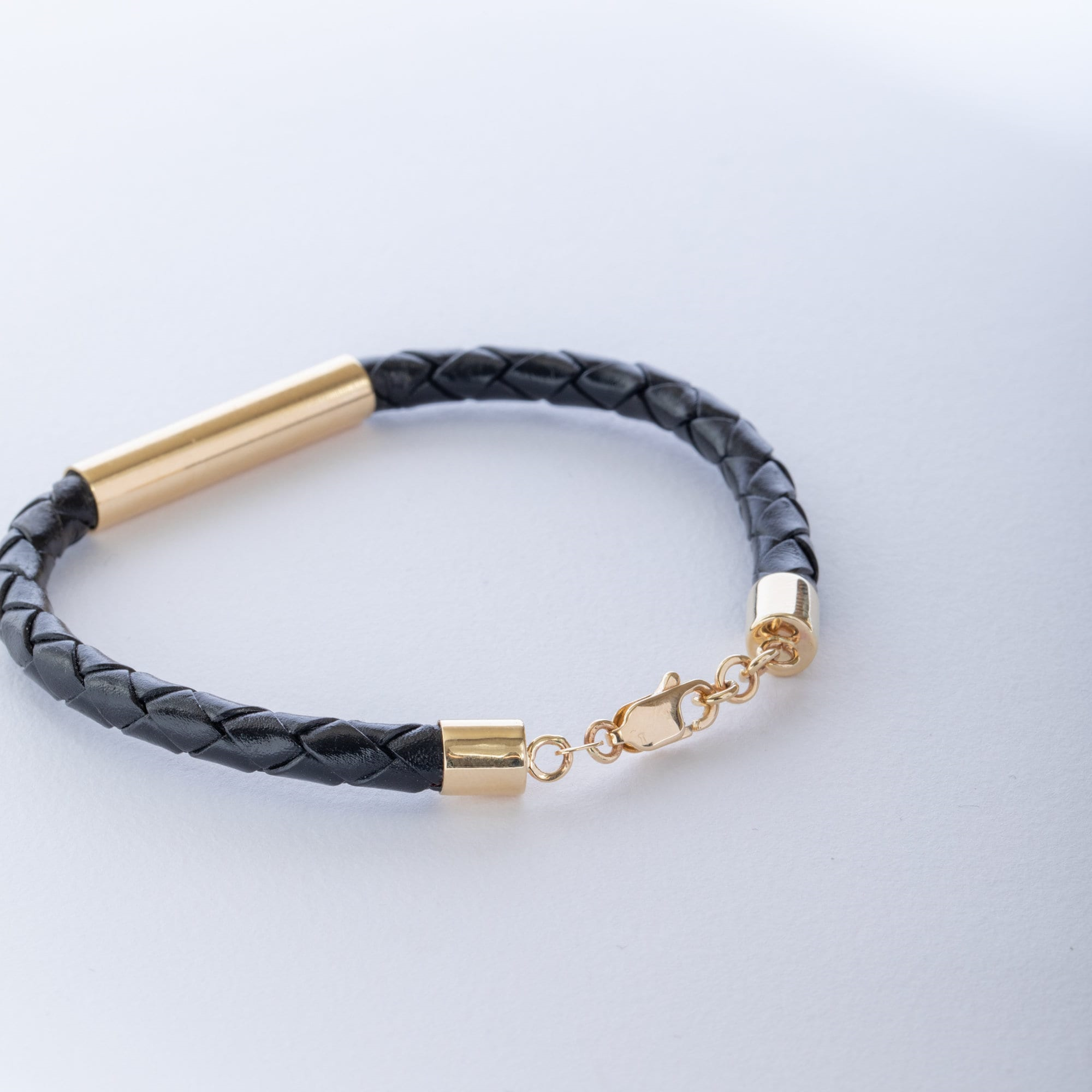 Gold Tube Leather Mens Bracelet