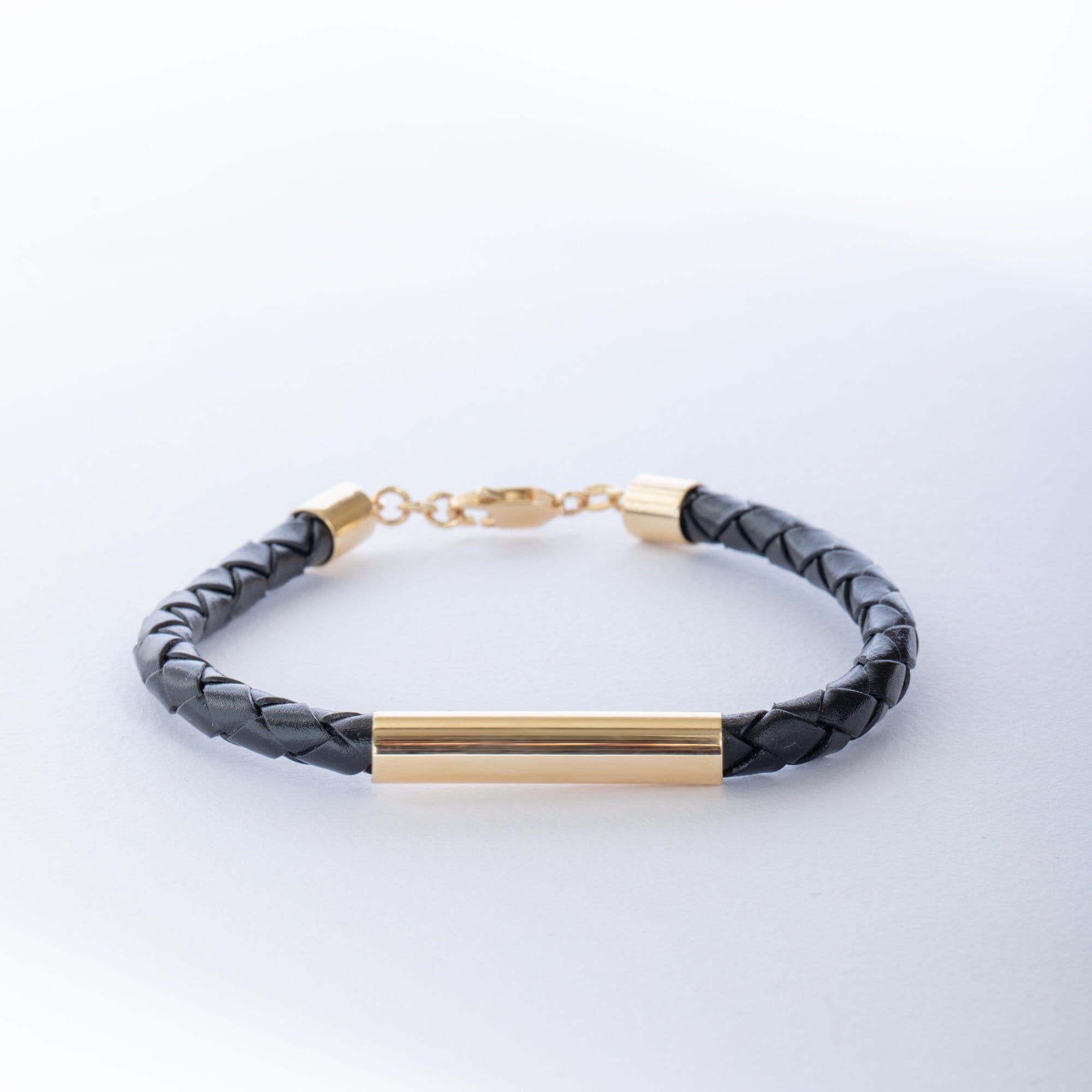 Gold Tube Leather Mens Bracelet