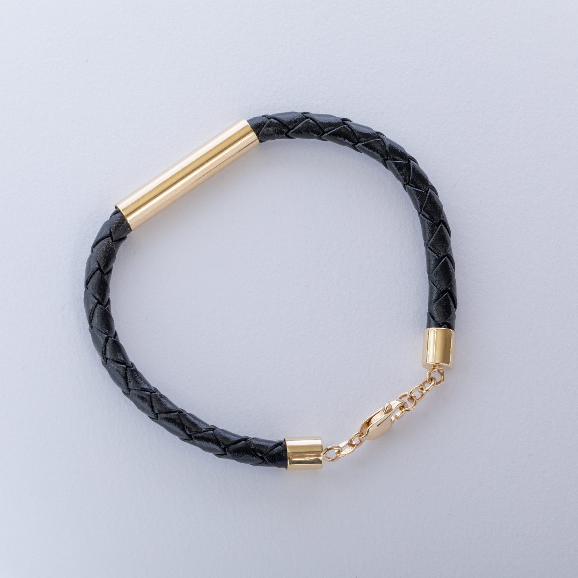 Gold Tube Leather Mens Bracelet