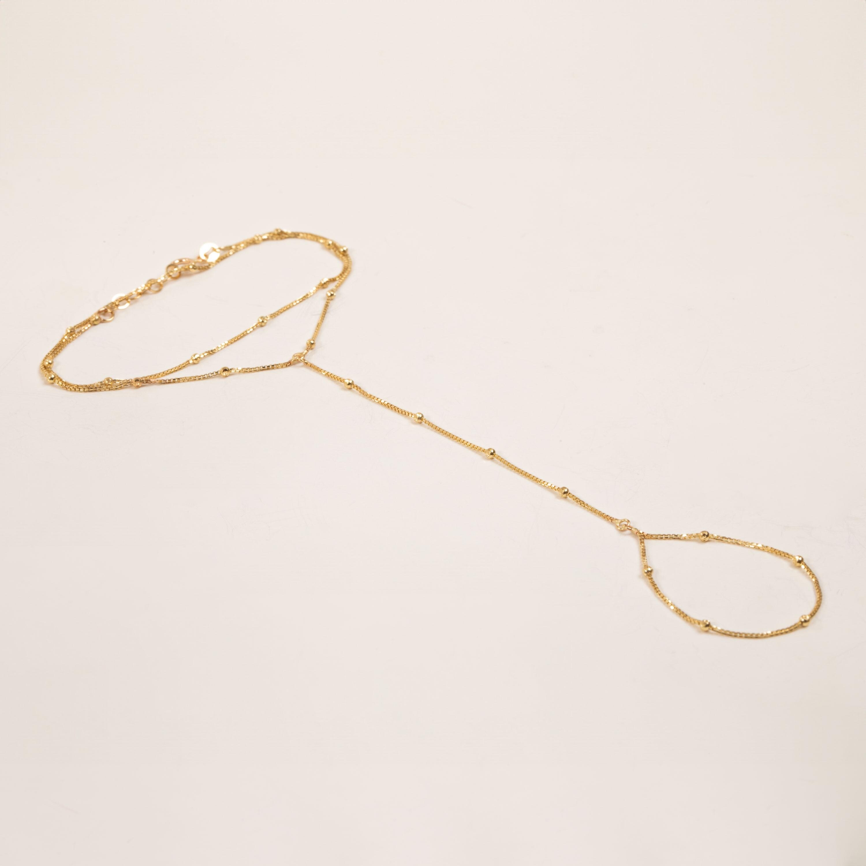 Gold Satellite Bead Hand Chain Bracelet