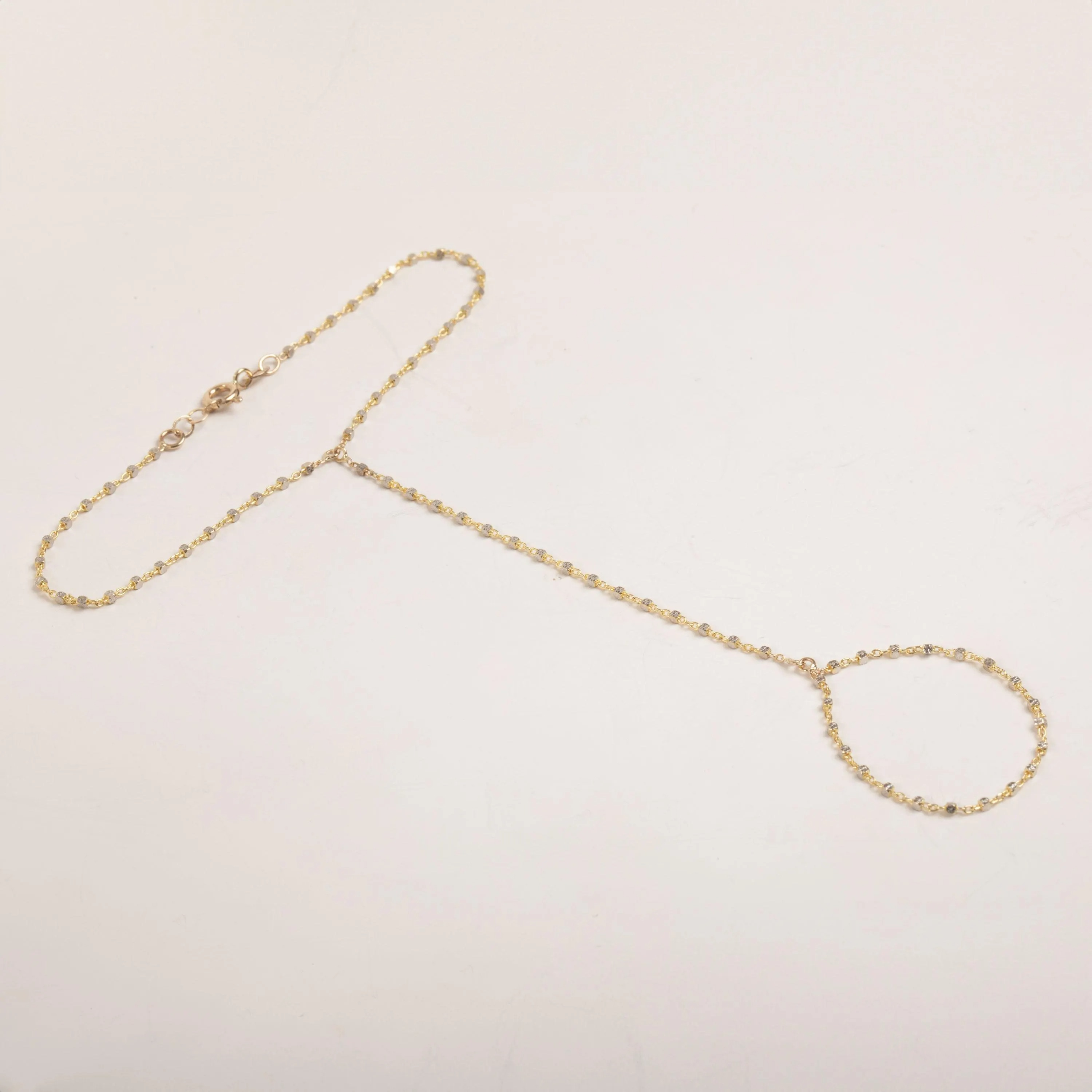 Gold Two-Tone Beaded Hand Chain Bracelet