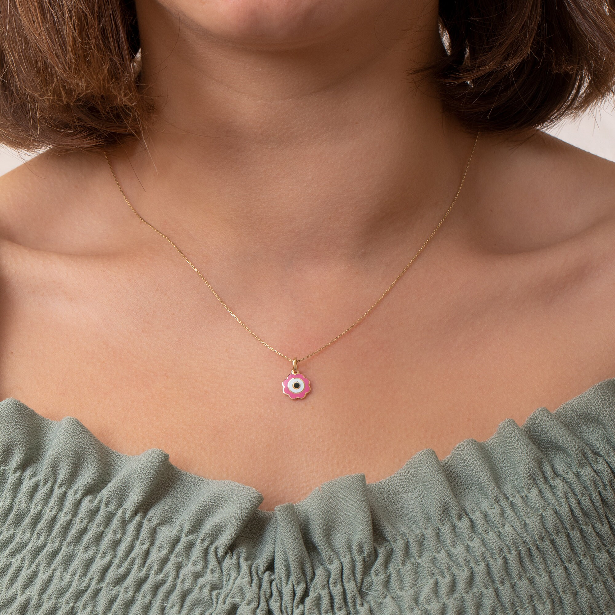 Gold Floral Evil Eye Necklace