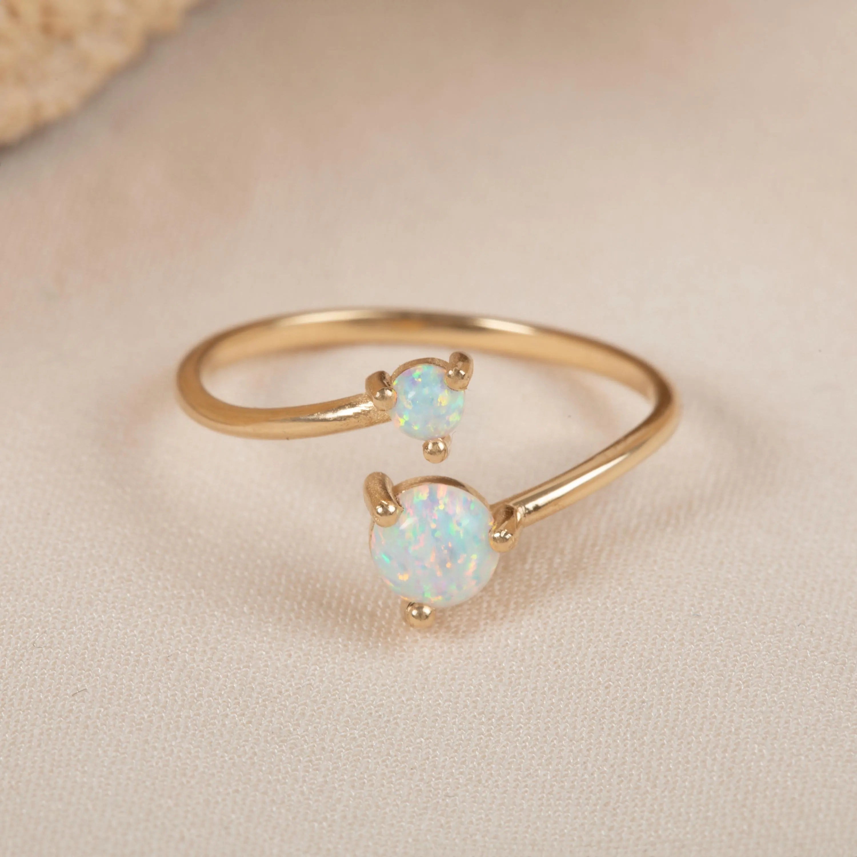Gold Double Opal Open Ring