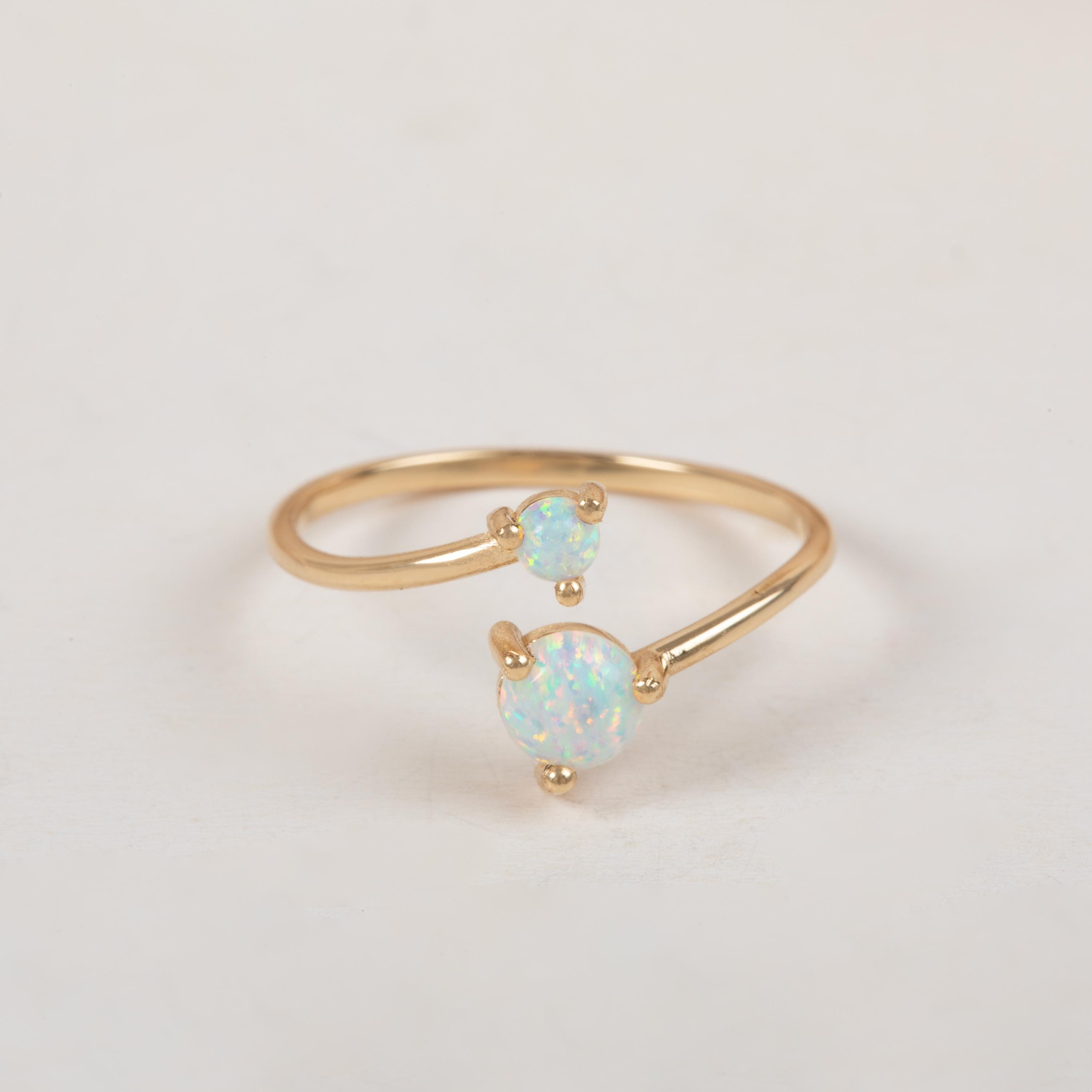 Gold Double Opal Open Ring