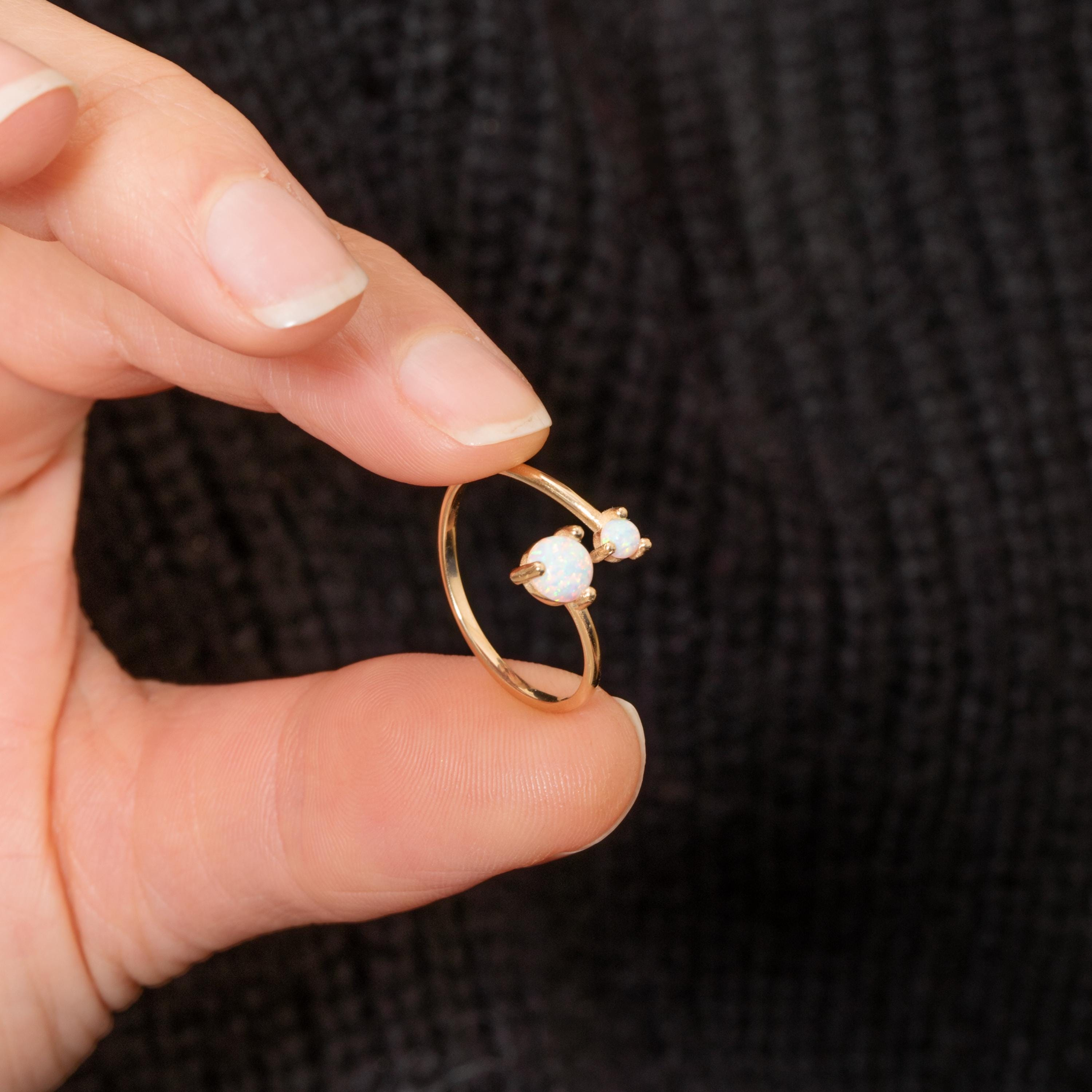 Gold Double Opal Open Ring