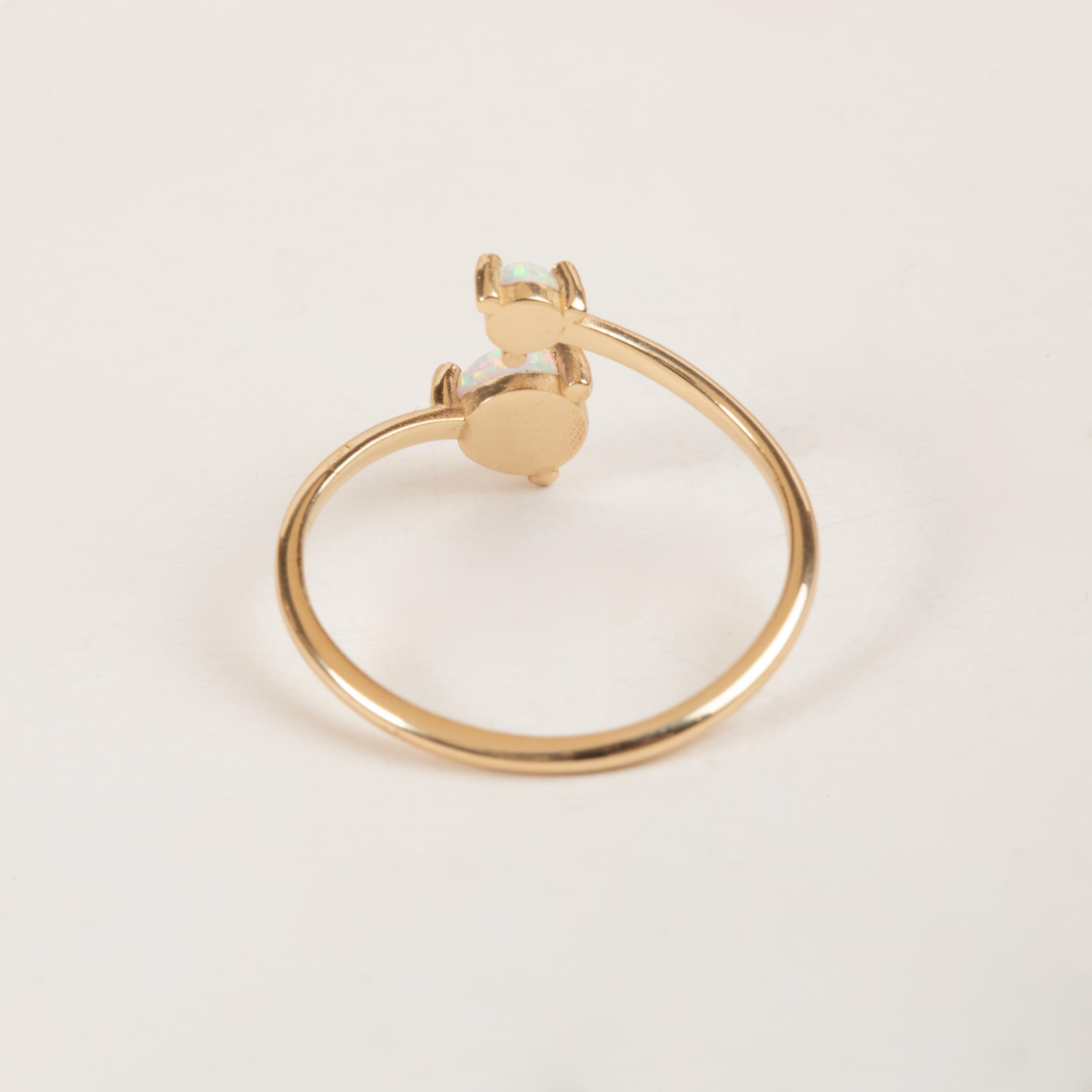 Gold Double Opal Open Ring