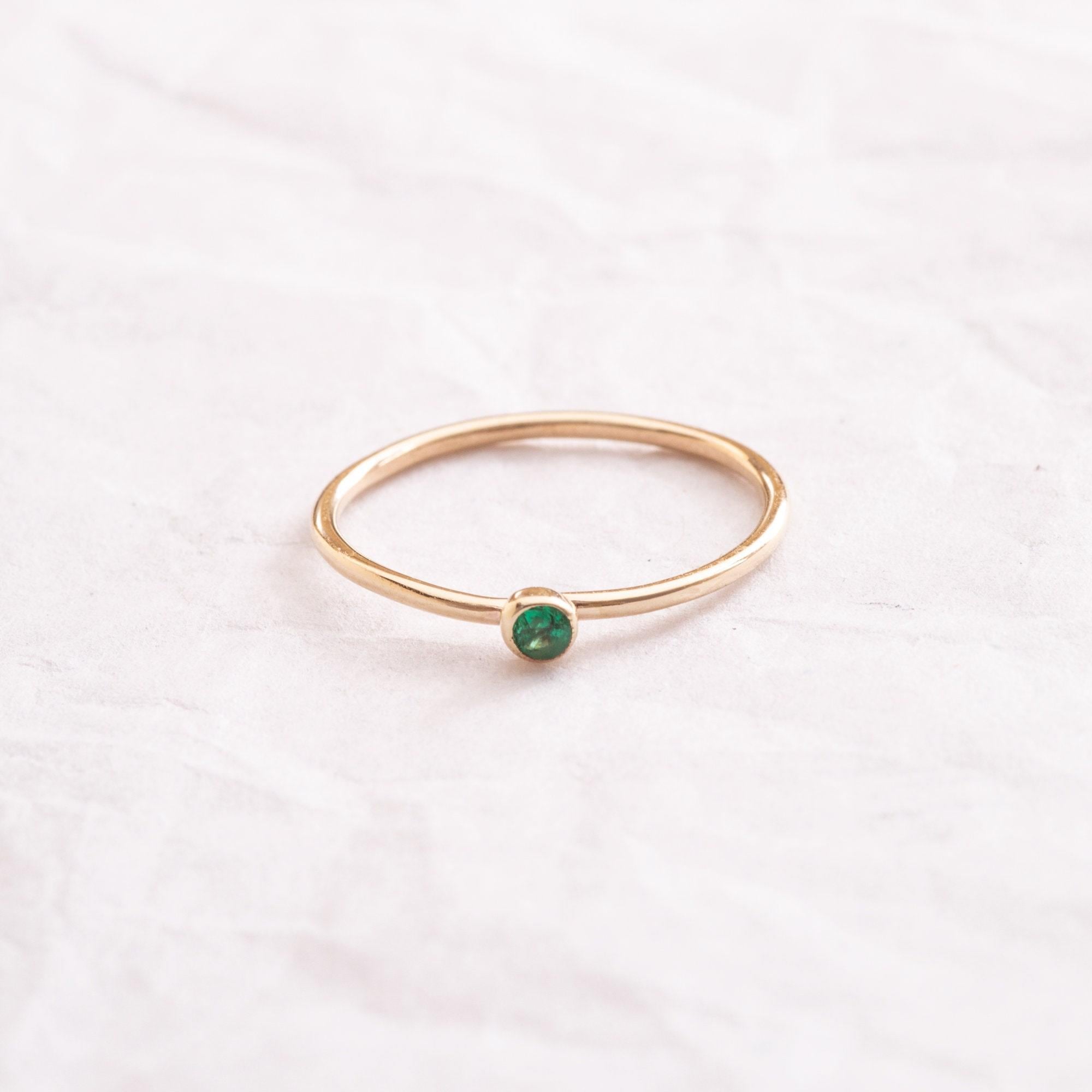 Solid Gold Thin Birthstone Band Ring