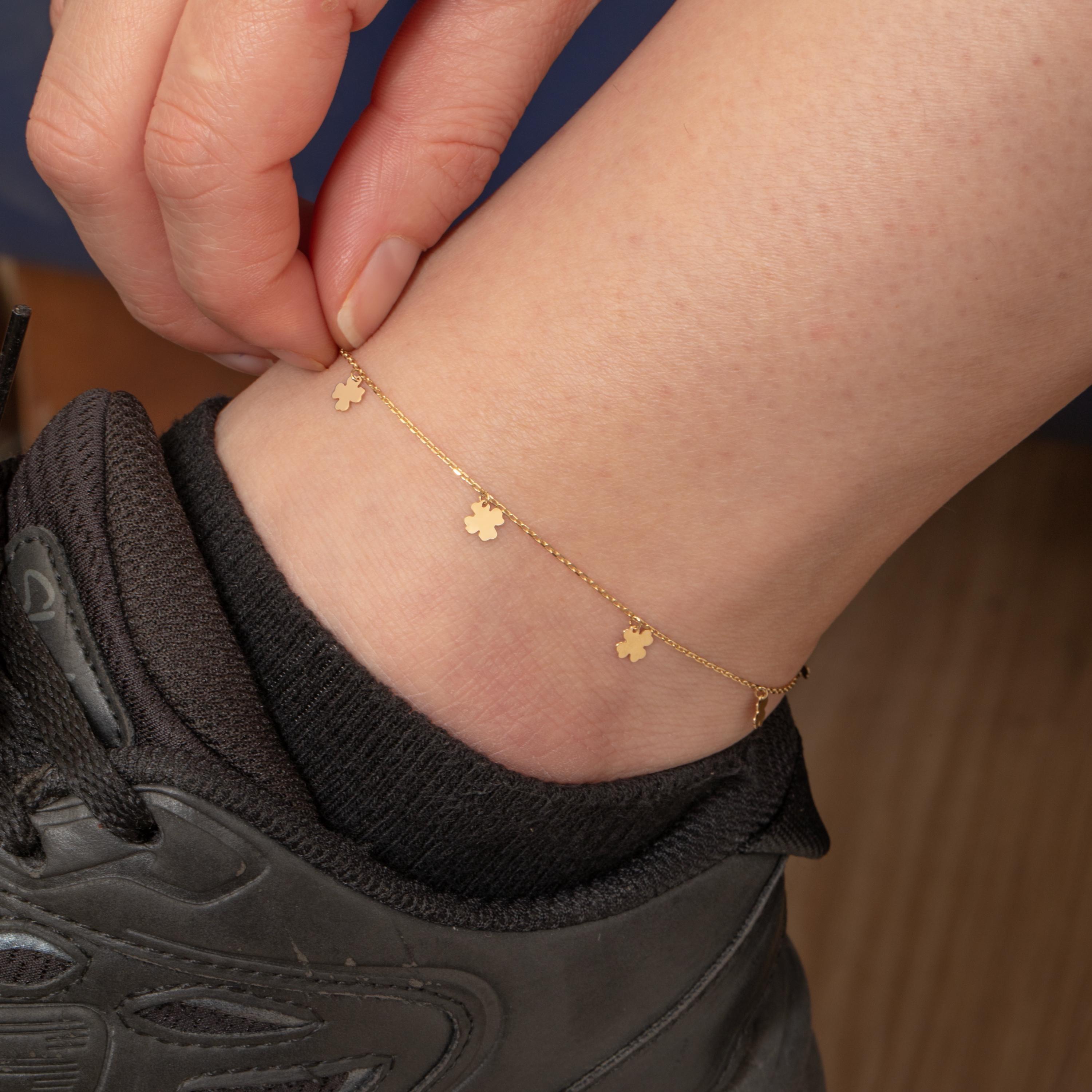 Solid Gold Four Leaf Clover Anklet