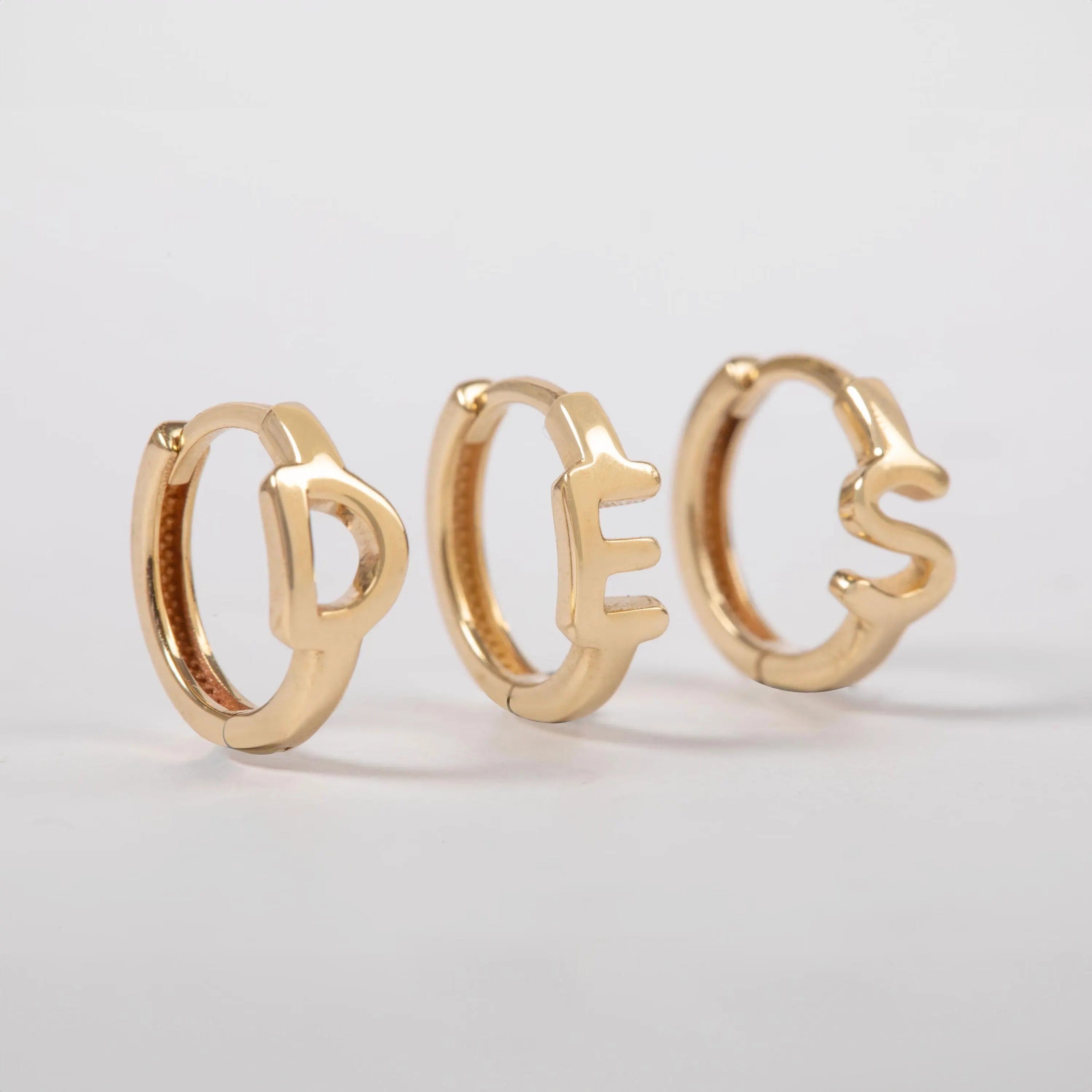 Gold Initial Huggie Hoop Earrings