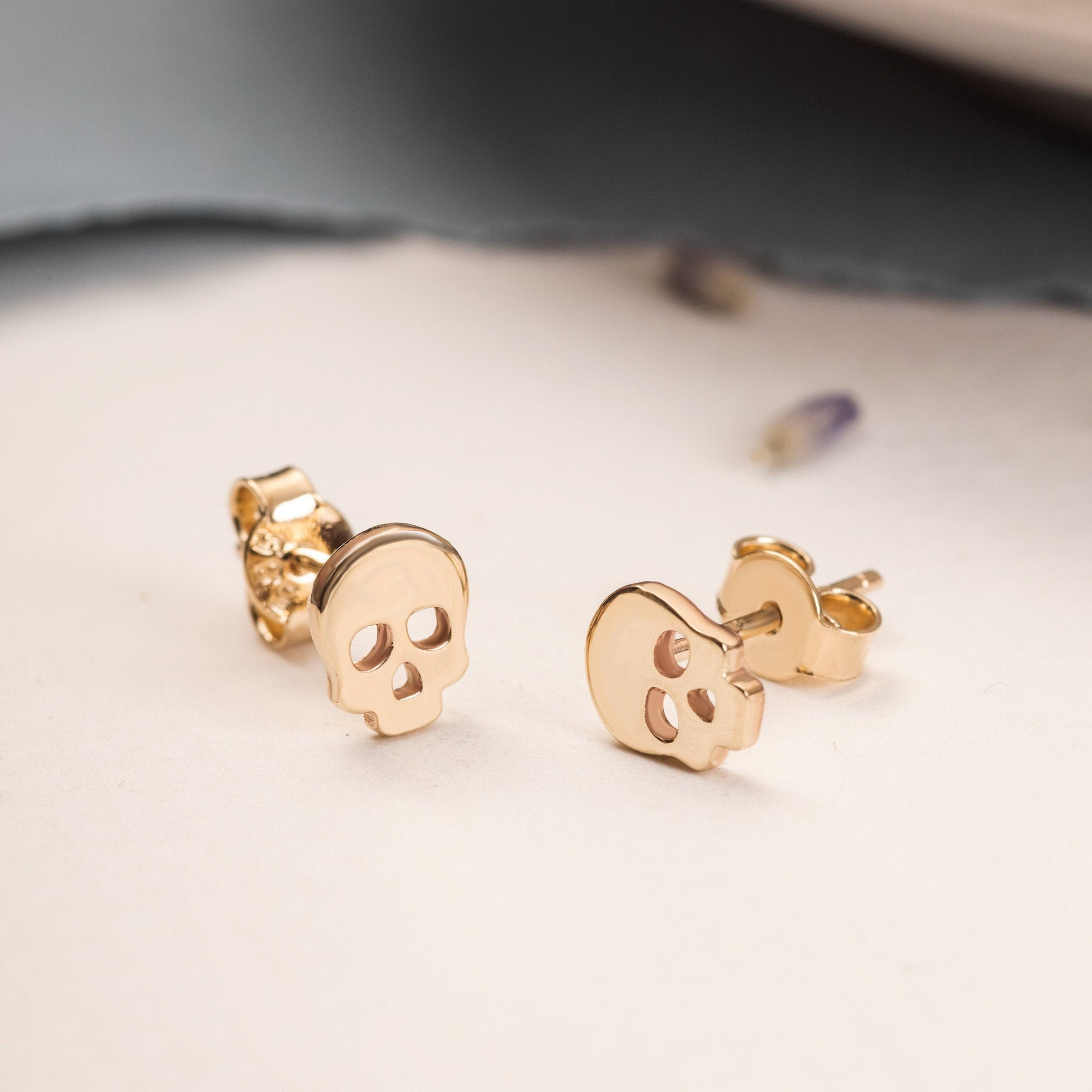 Gold Skull Stud Earrings