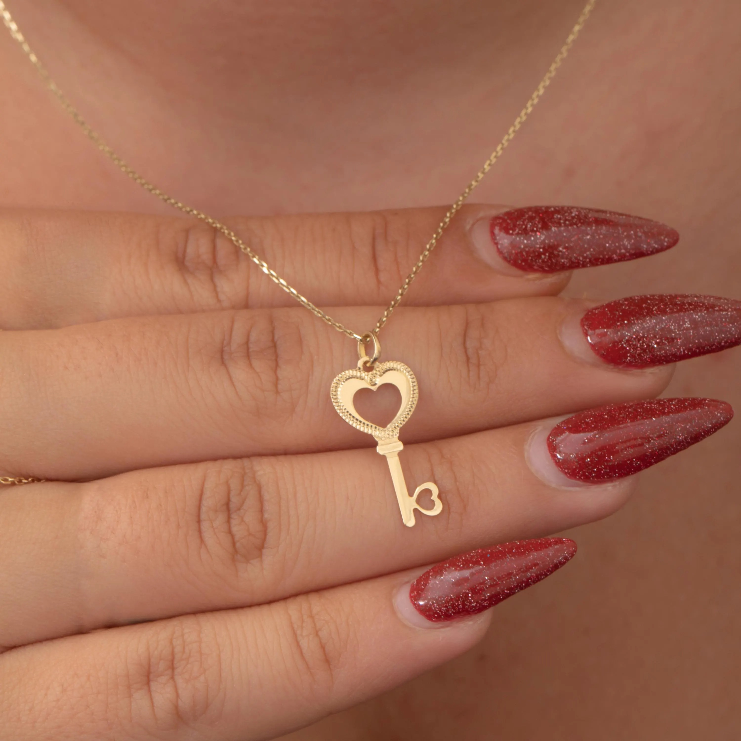 Gold Heart Key Necklace
