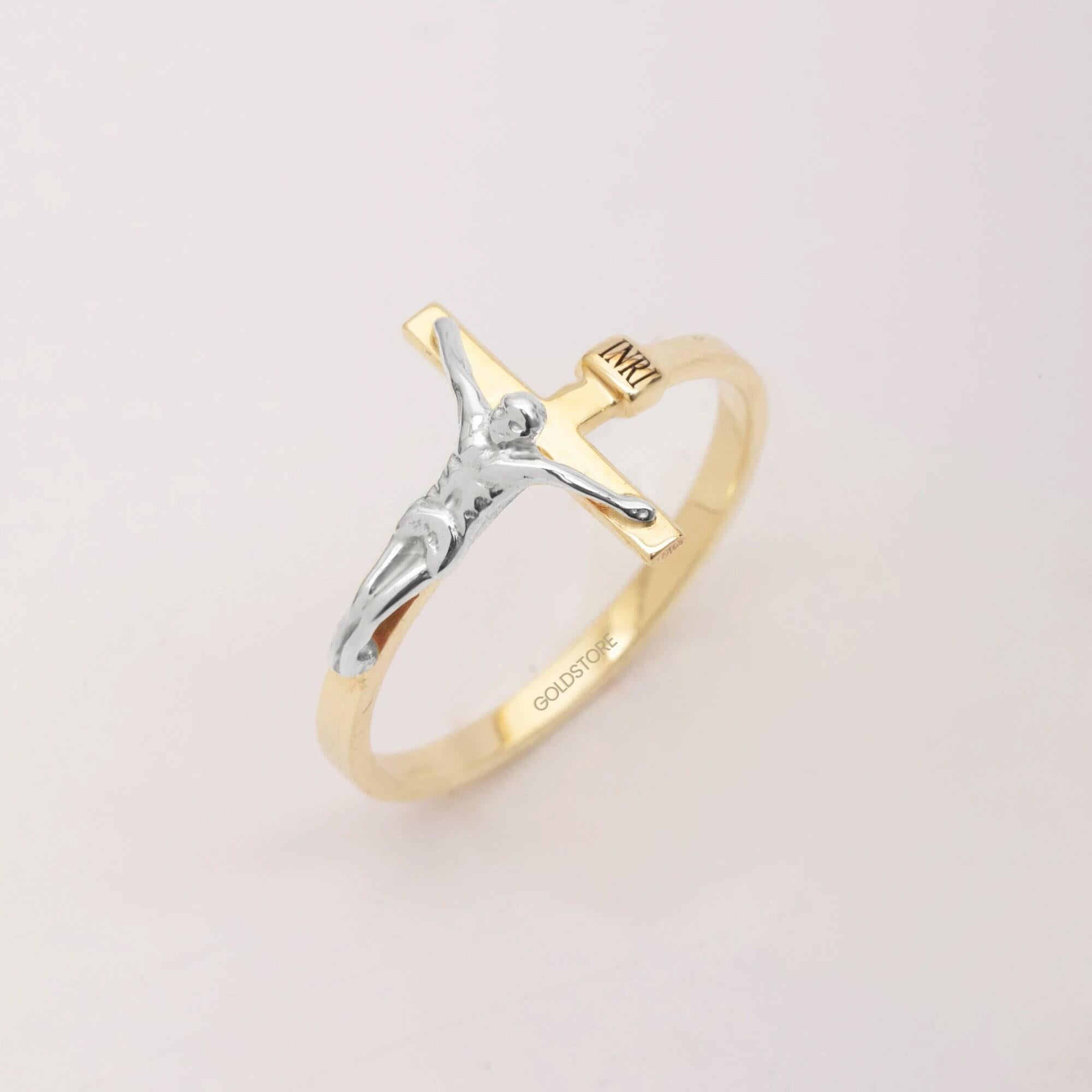 Gold Classic Cross Crucifix Jesus Ring