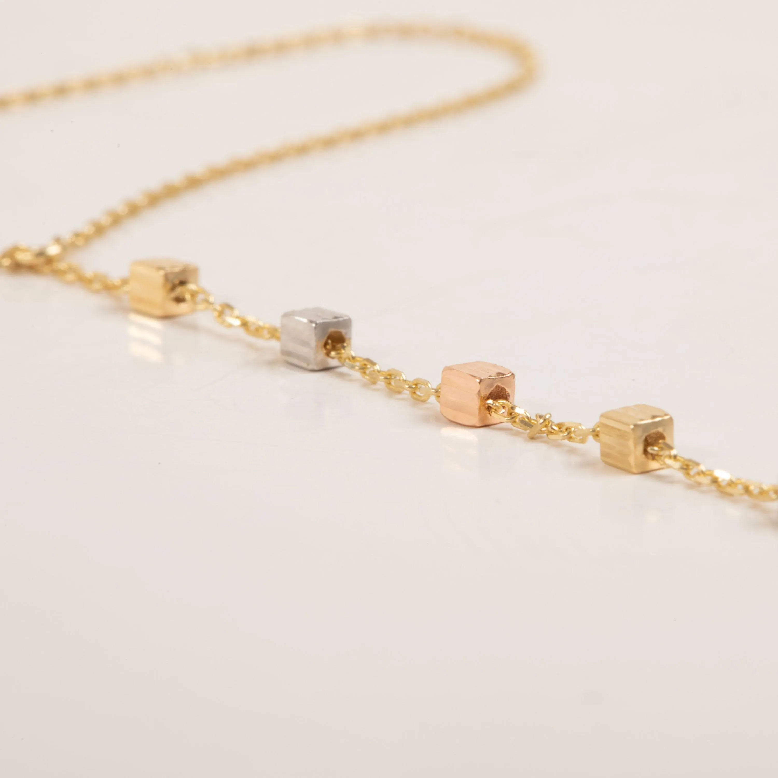 Gold Cube Beaded Hand Chain Bracelet
