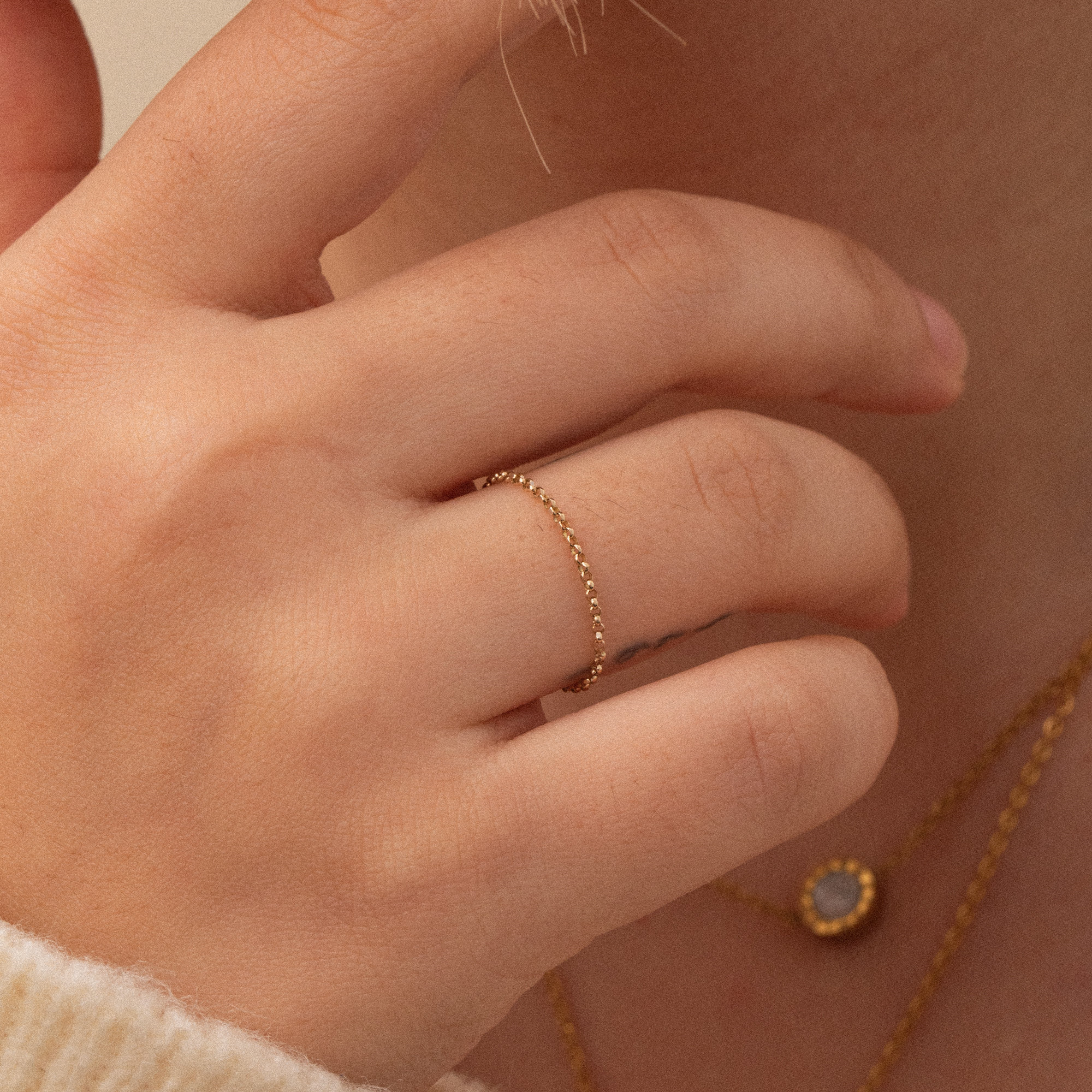 Gold Chain Cube Ring