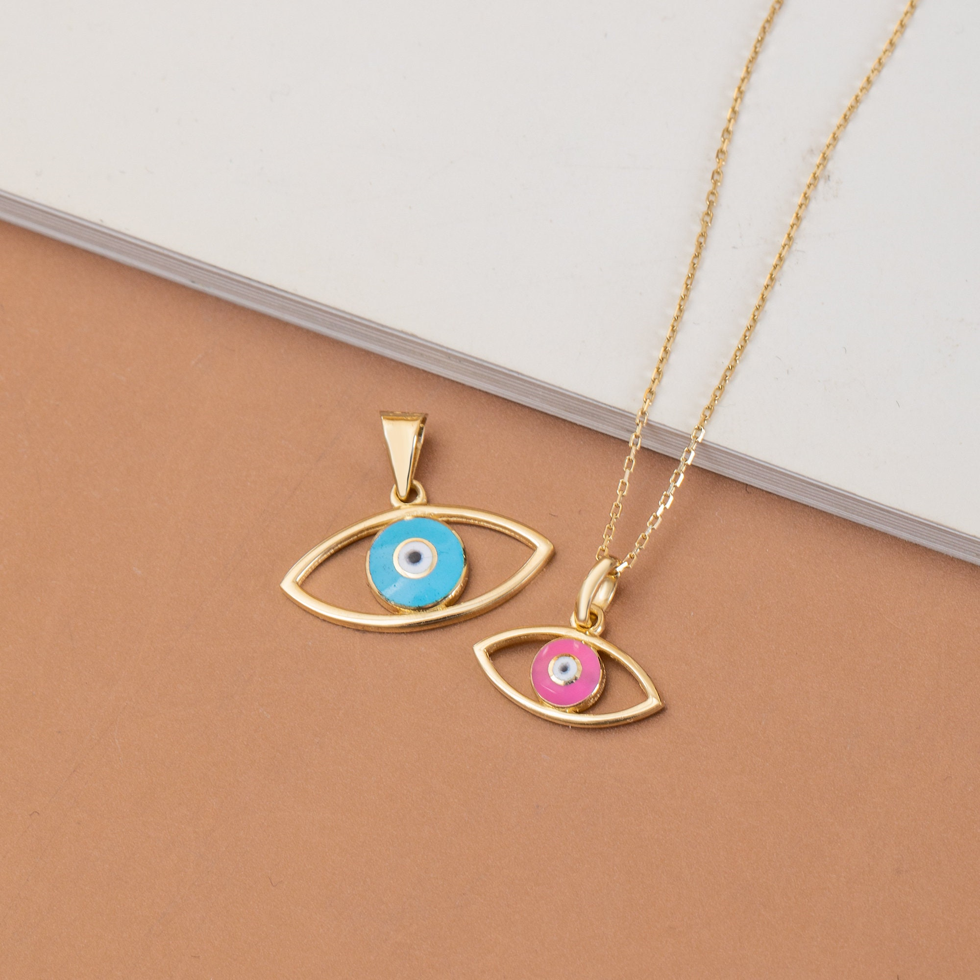 Gold Enamel Evil Eye Necklace