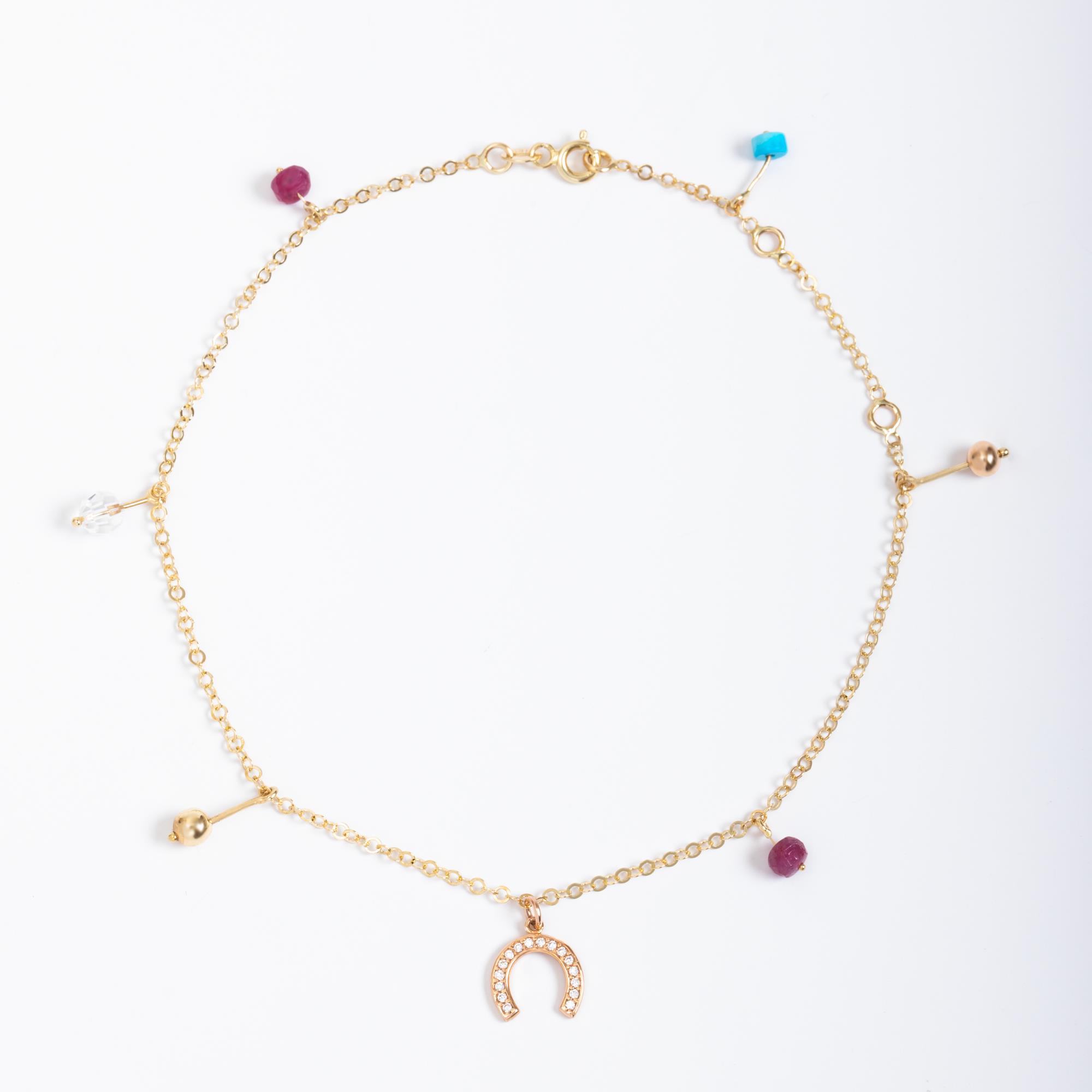 Solid Gold Ball Beaded Horseshoe, Ball Anklet