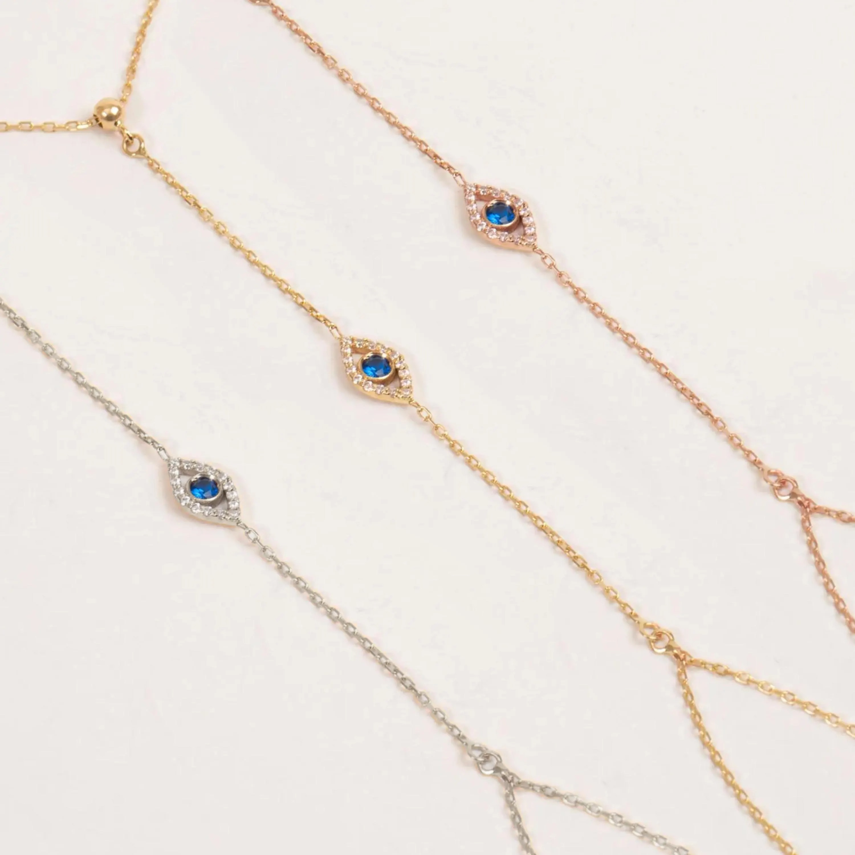 Gold Sapphire Evil Eye Hand Chain Bracelet