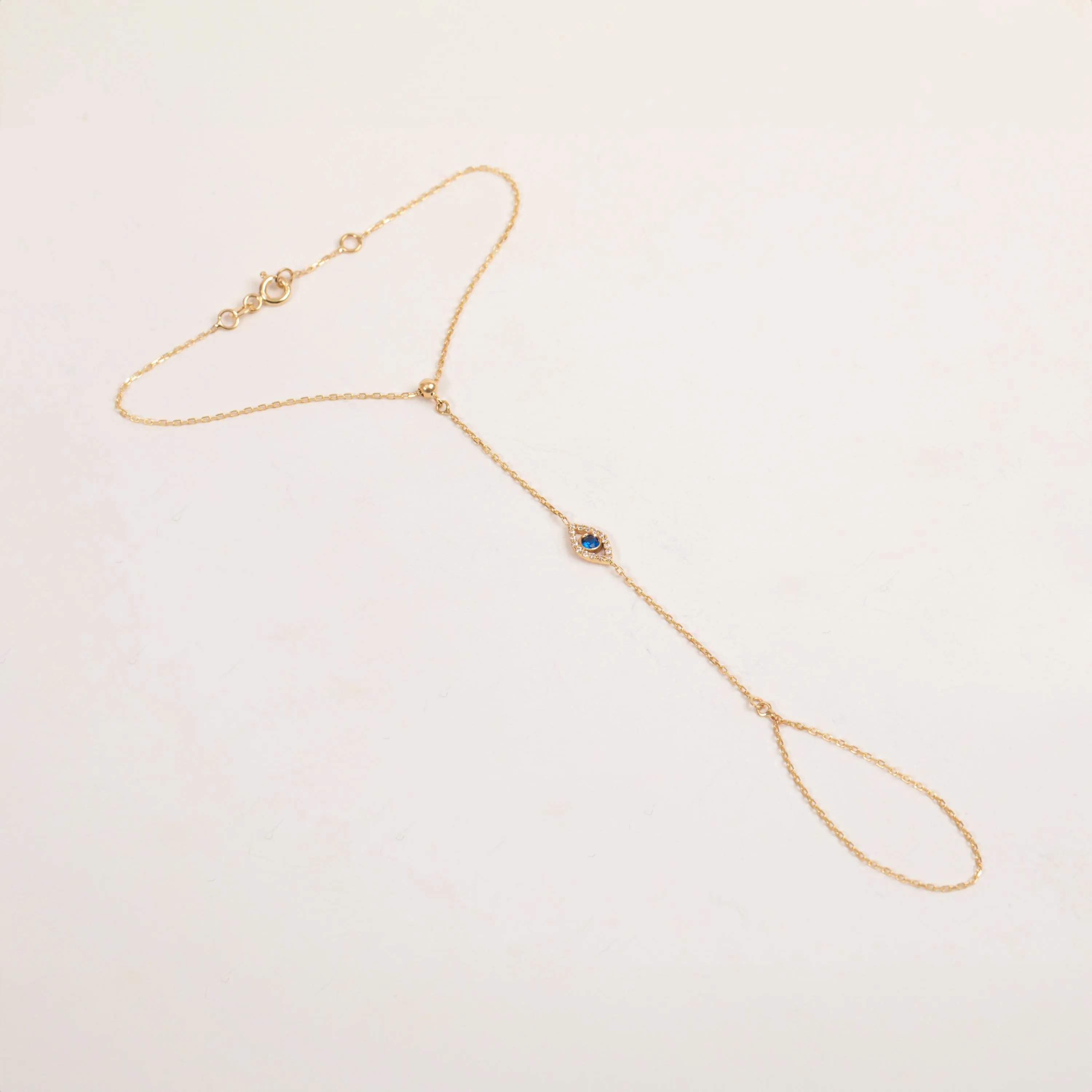 Gold Sapphire Evil Eye Hand Chain Bracelet