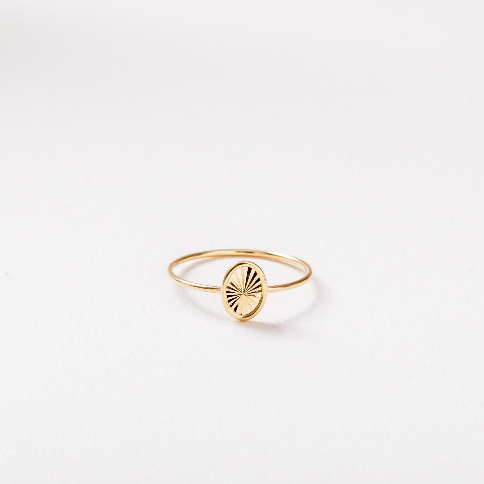 Gold Oval Textured Disc Ring