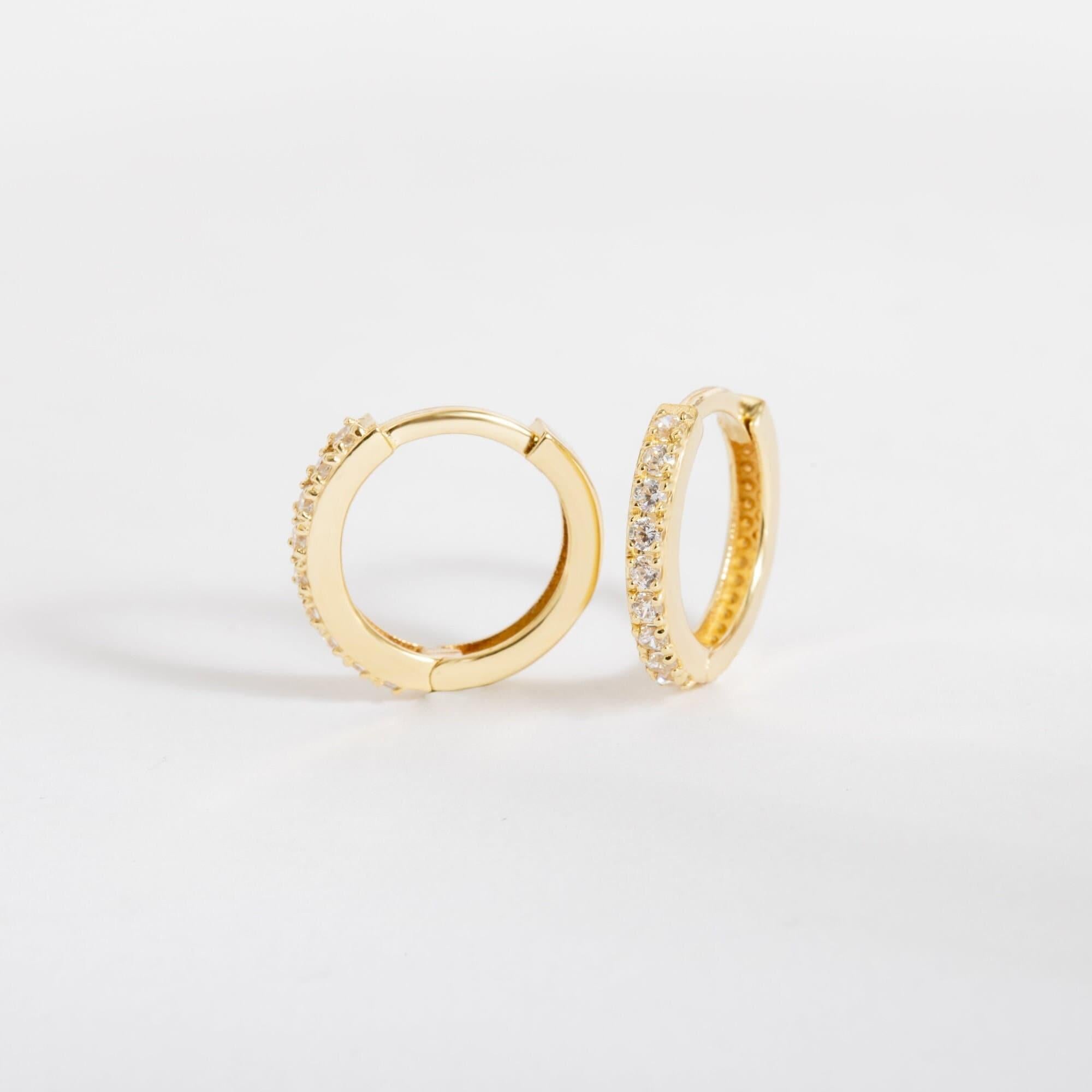 Gold Pave Diamond Huggie Hoop Earrings
