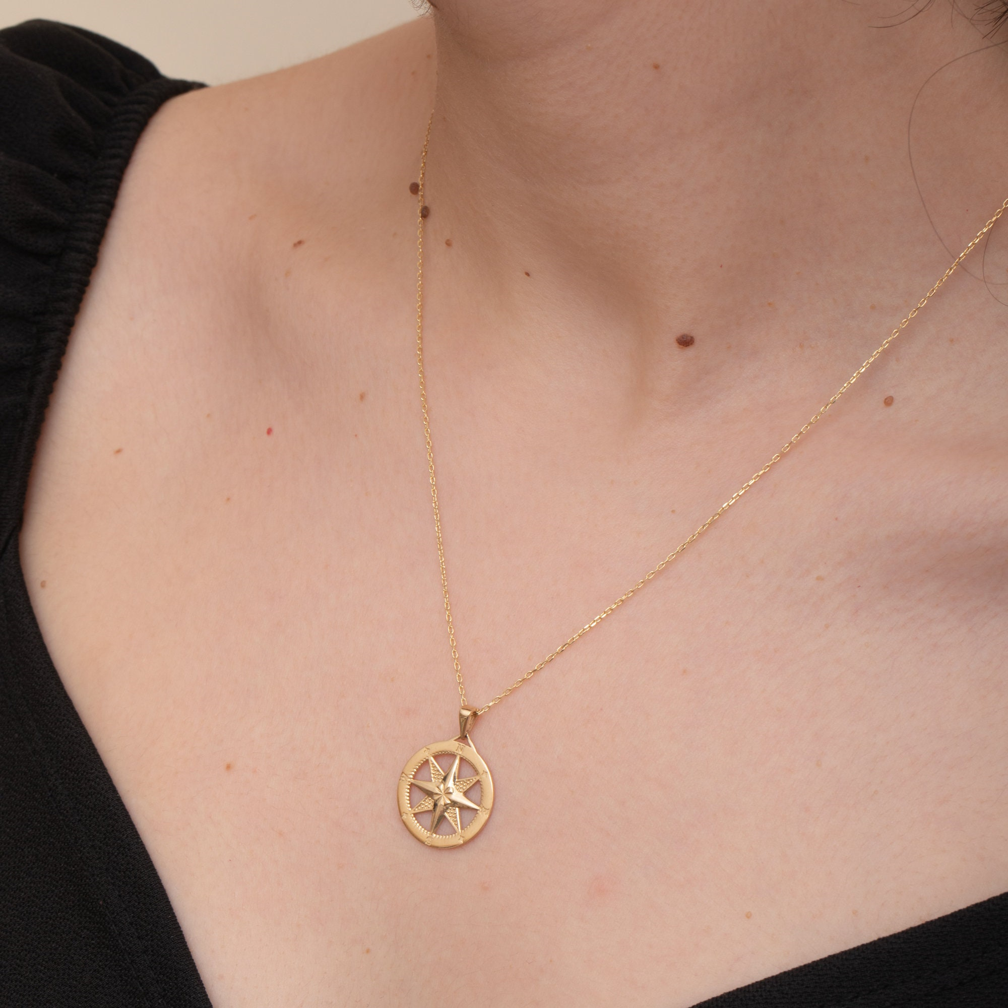 Gold Compass Pendant Necklace