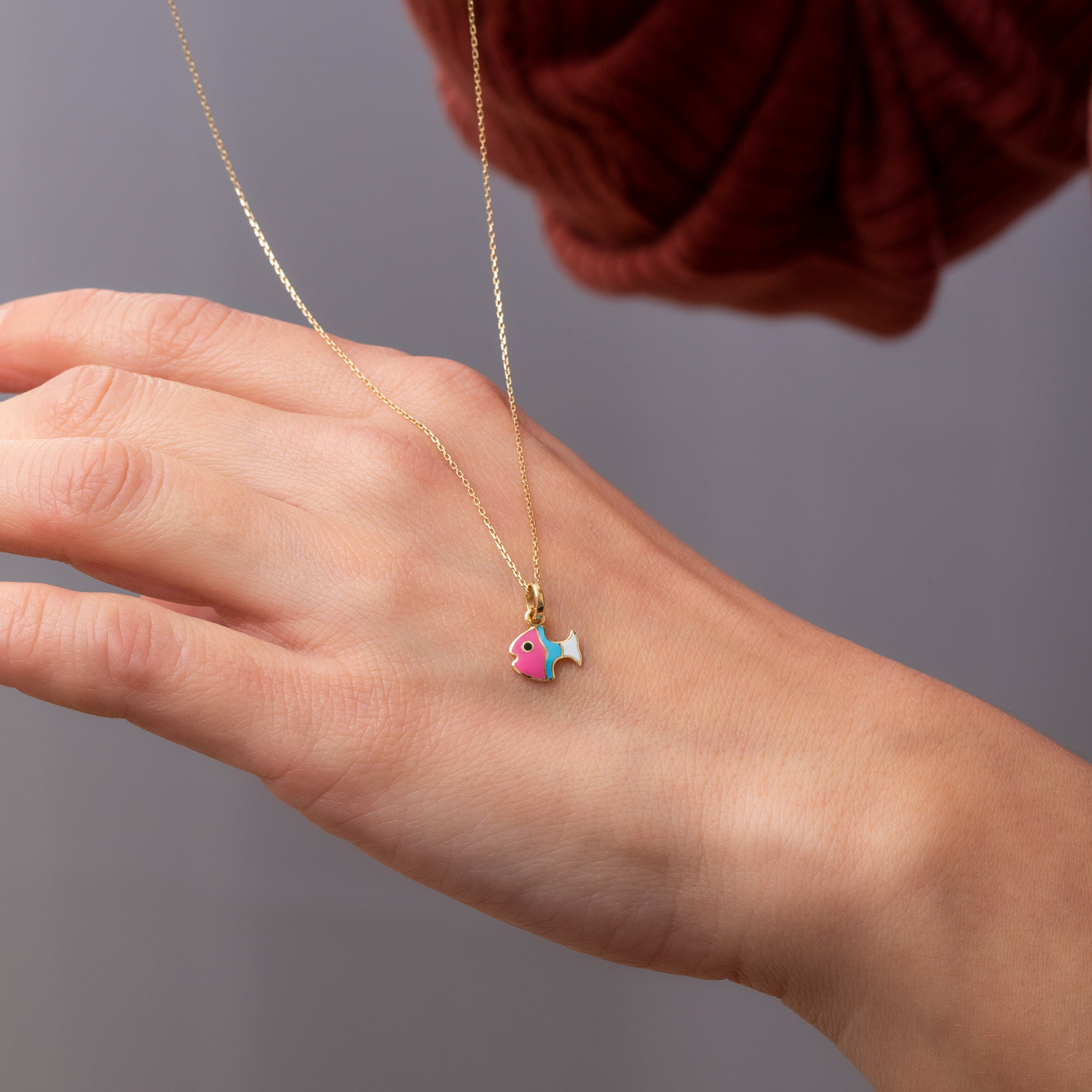 Gold Colorful Fish Necklace