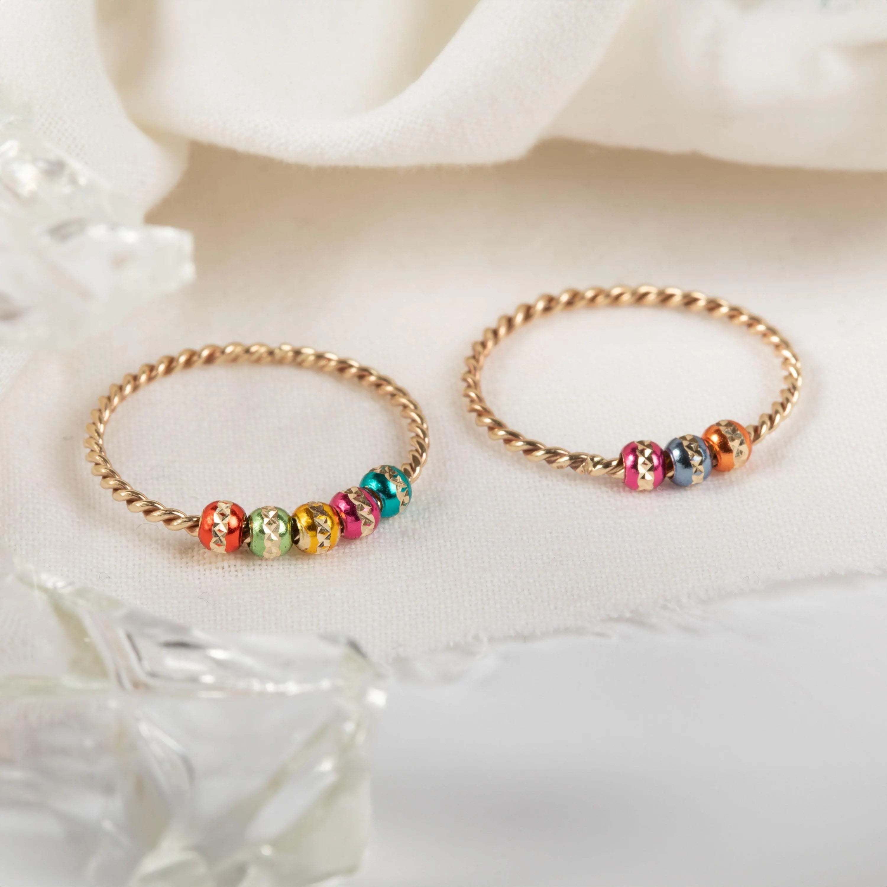 Gold Multi-Color Bead Stacking Ring