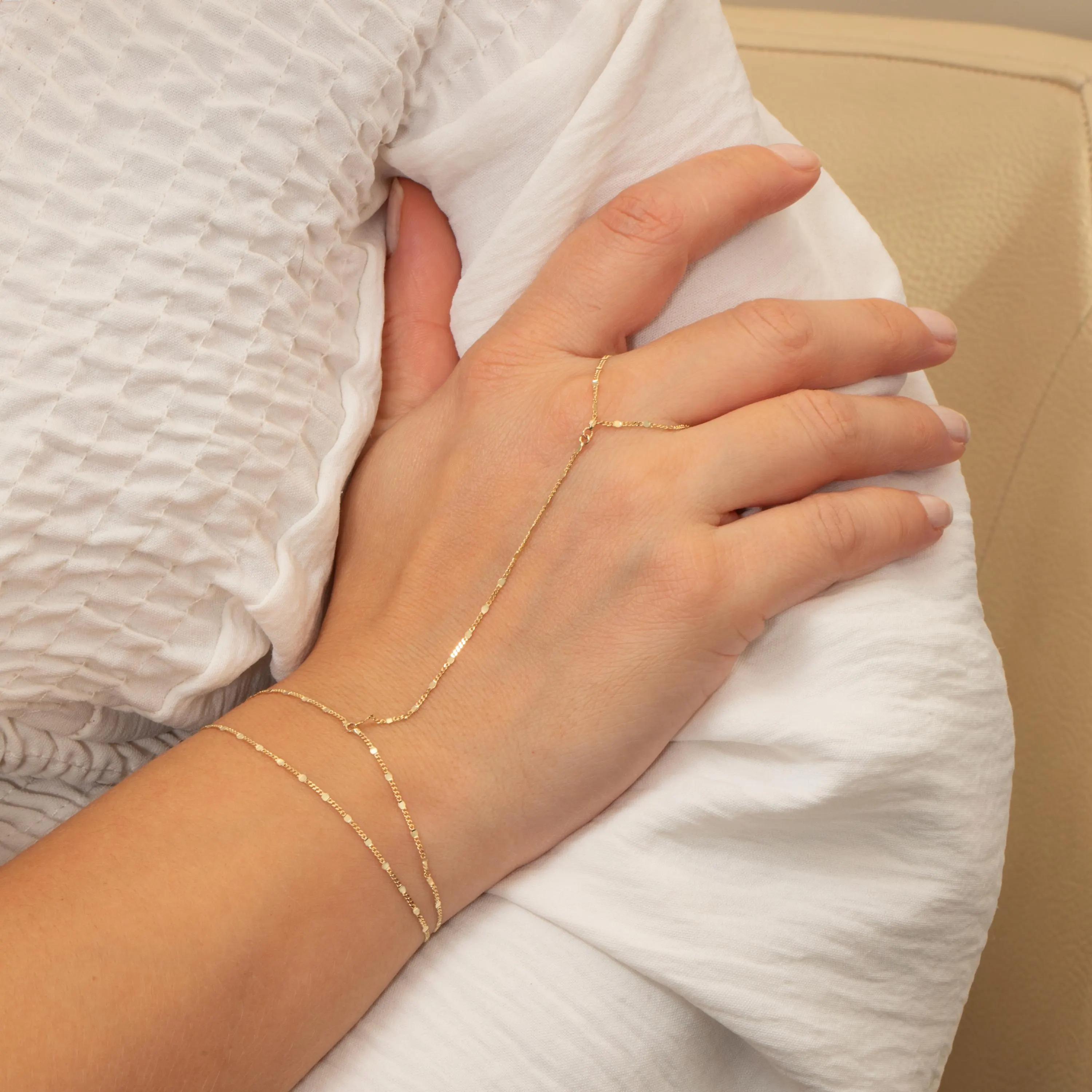 Gold Double Wrap Hand Chain Bracelet
