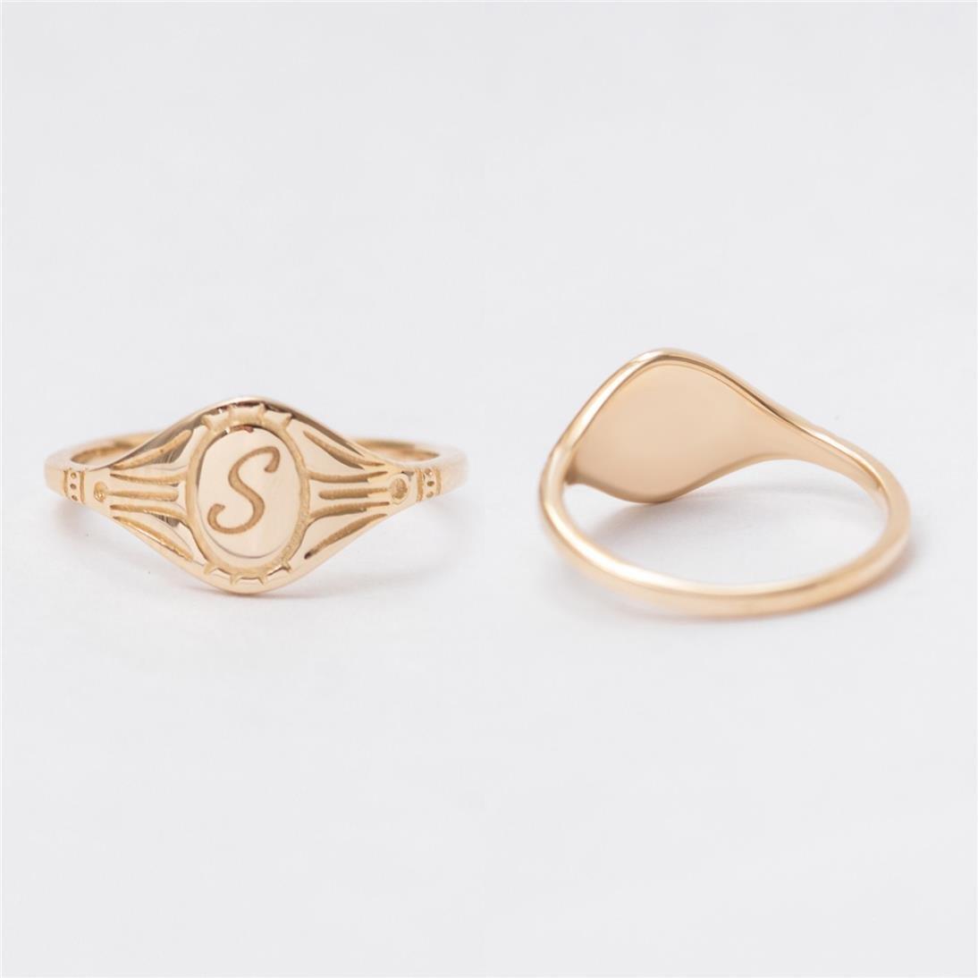 Solid Gold Engraved Signet Ring
