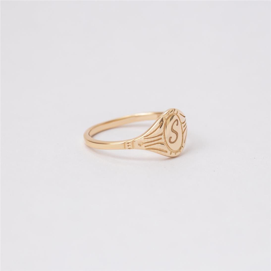 Solid Gold Engraved Signet Ring