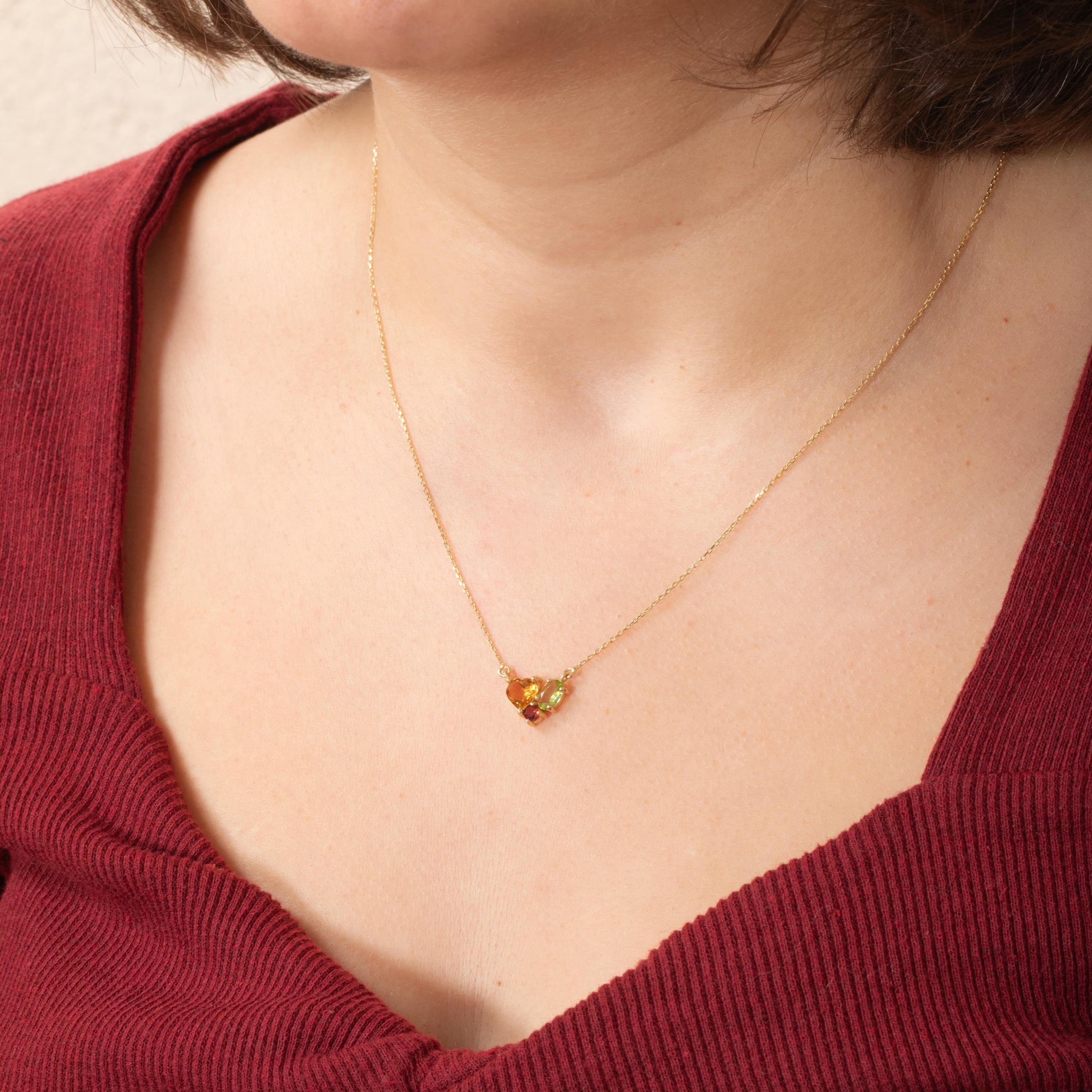 Altın Sitrin Peridot Garnet Taşlı Kolye