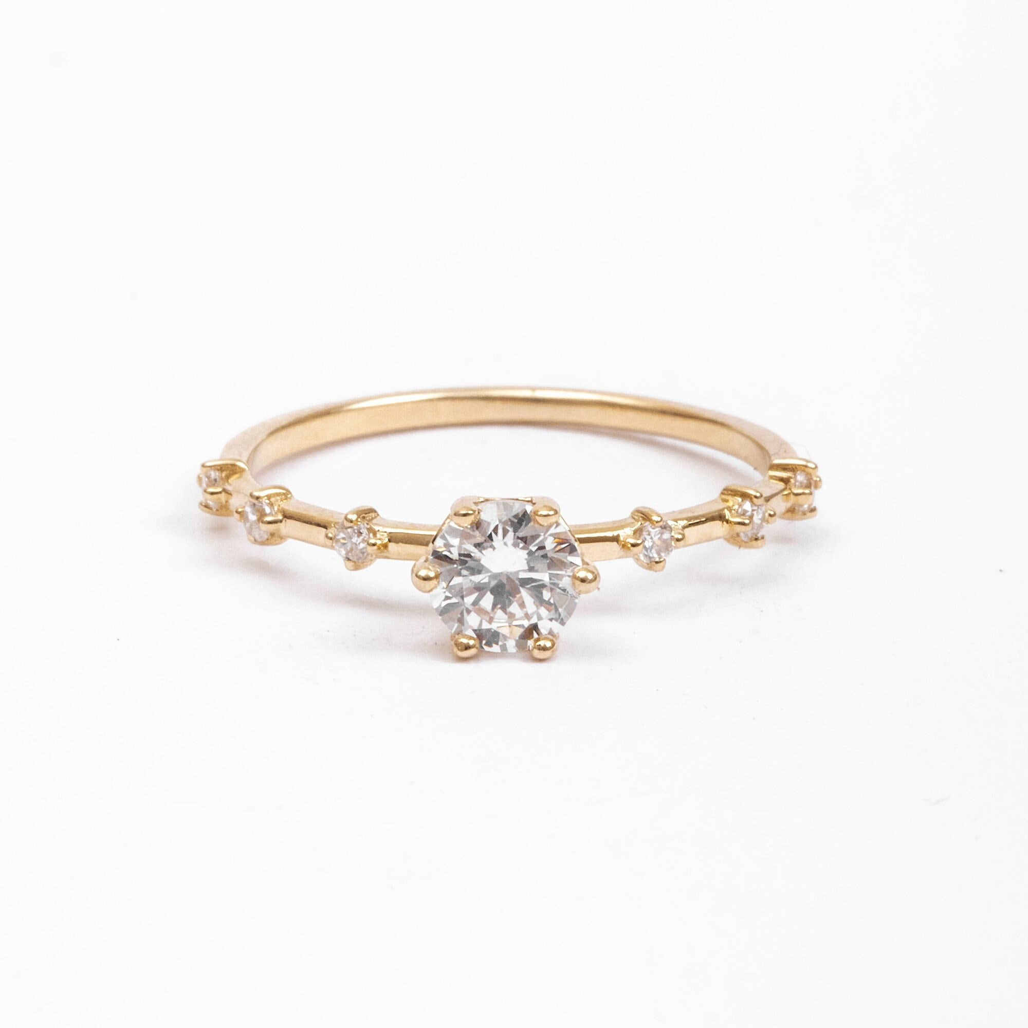 Gold Solitaire CZ Ring