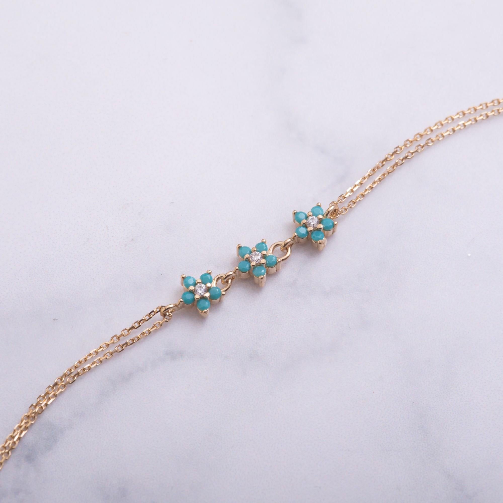 Gold Turquoise Flower Bracelet