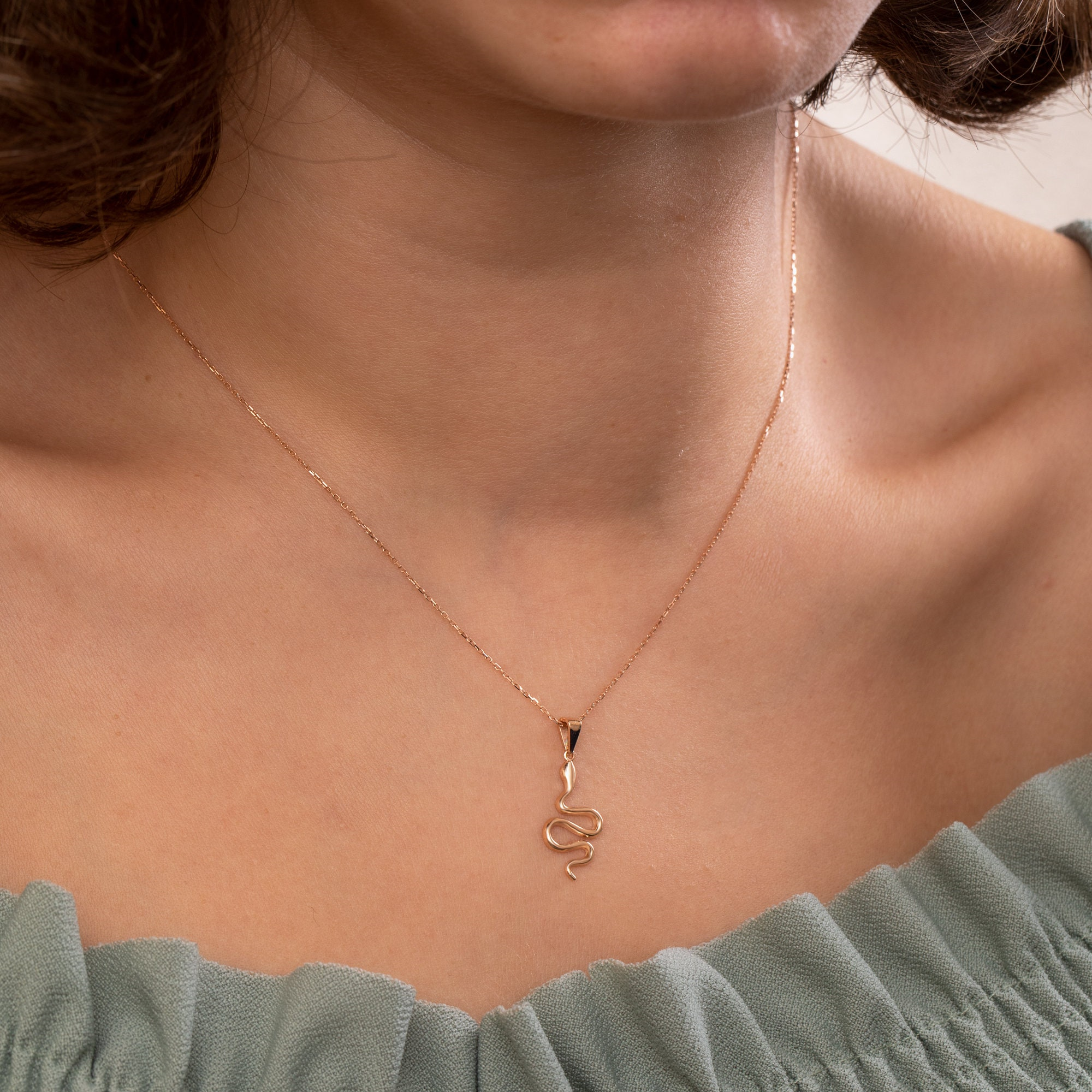 Gold Snake Charm Necklace