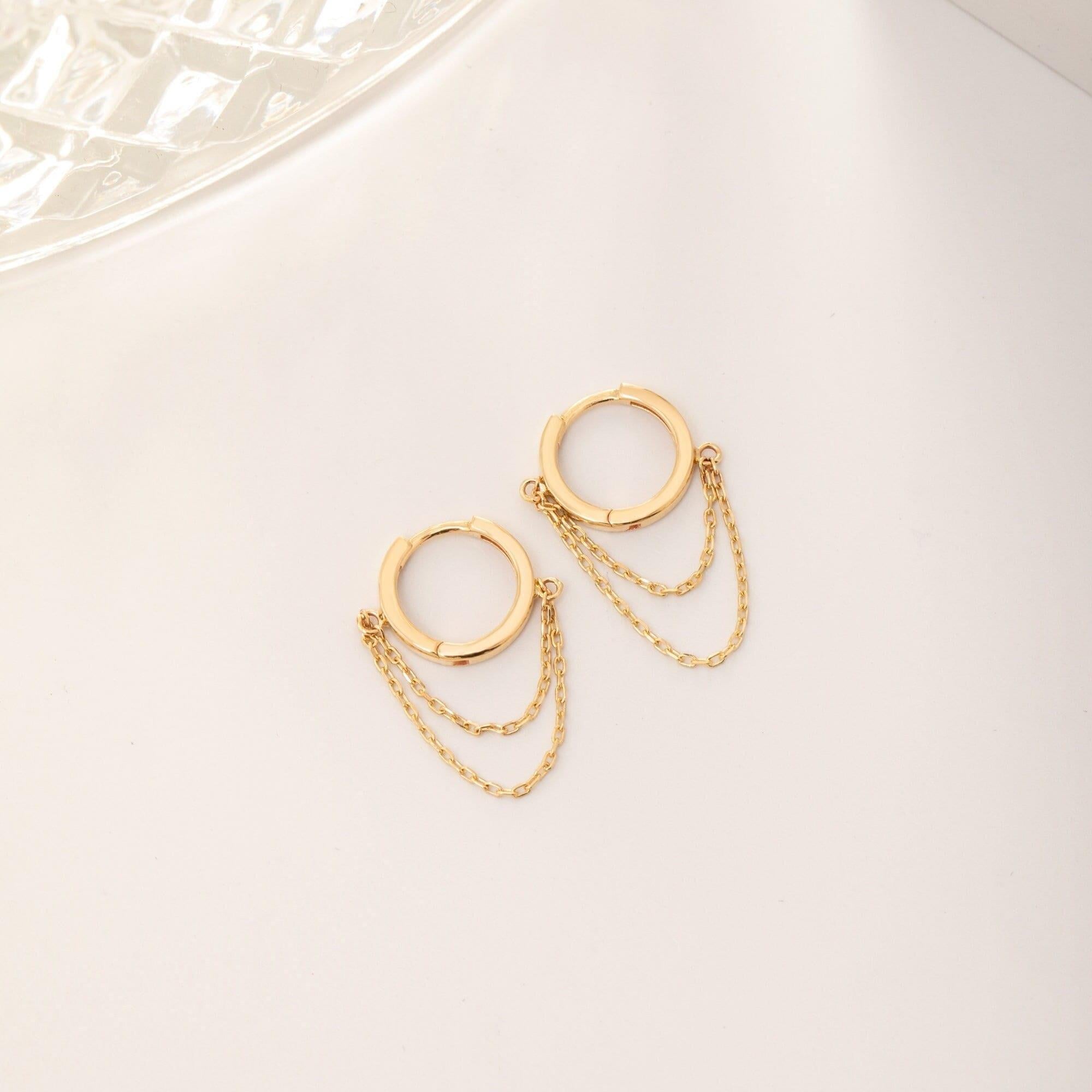 Gold Double Chain Hoop Earrings