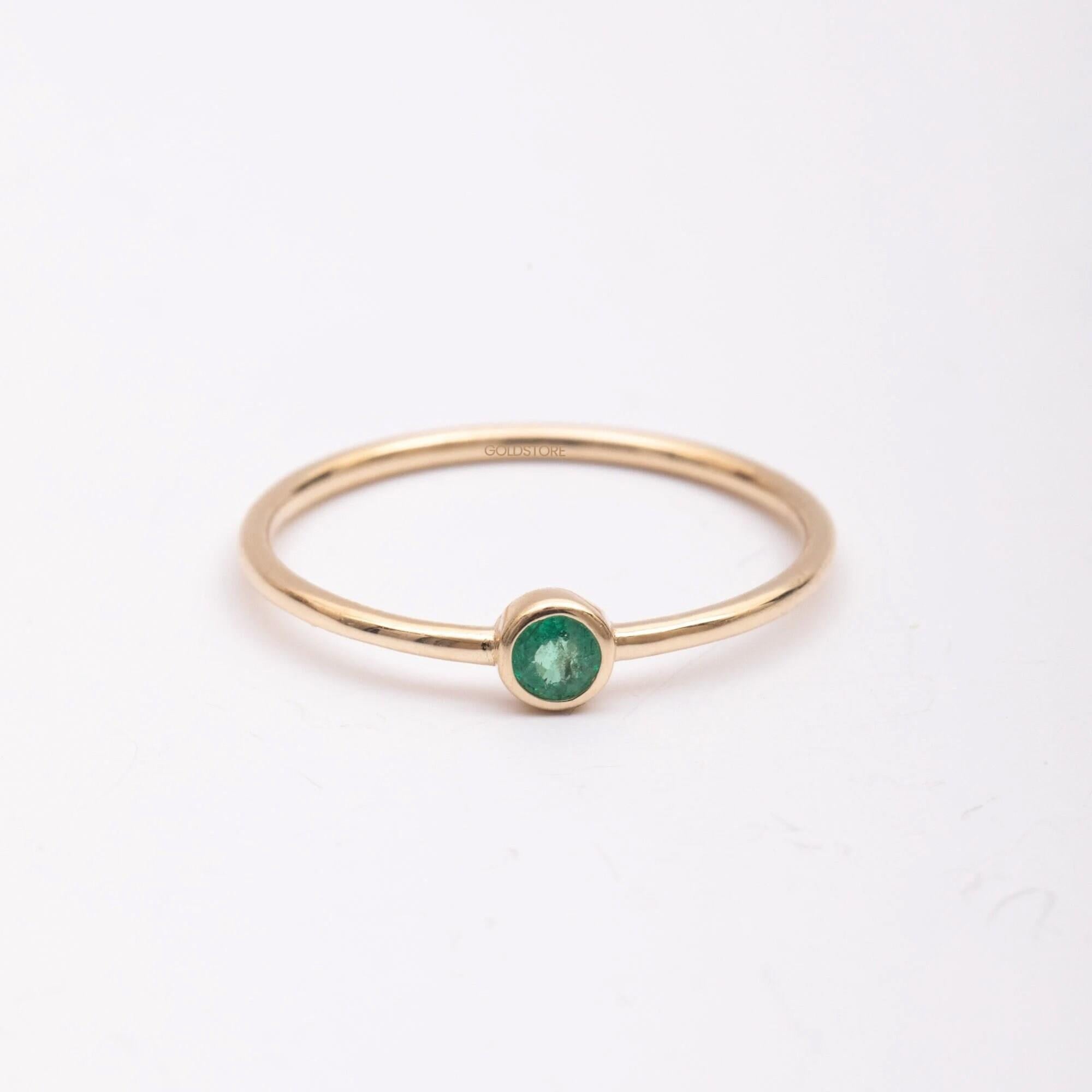 Solid Gold Emerald Solitaire Ring