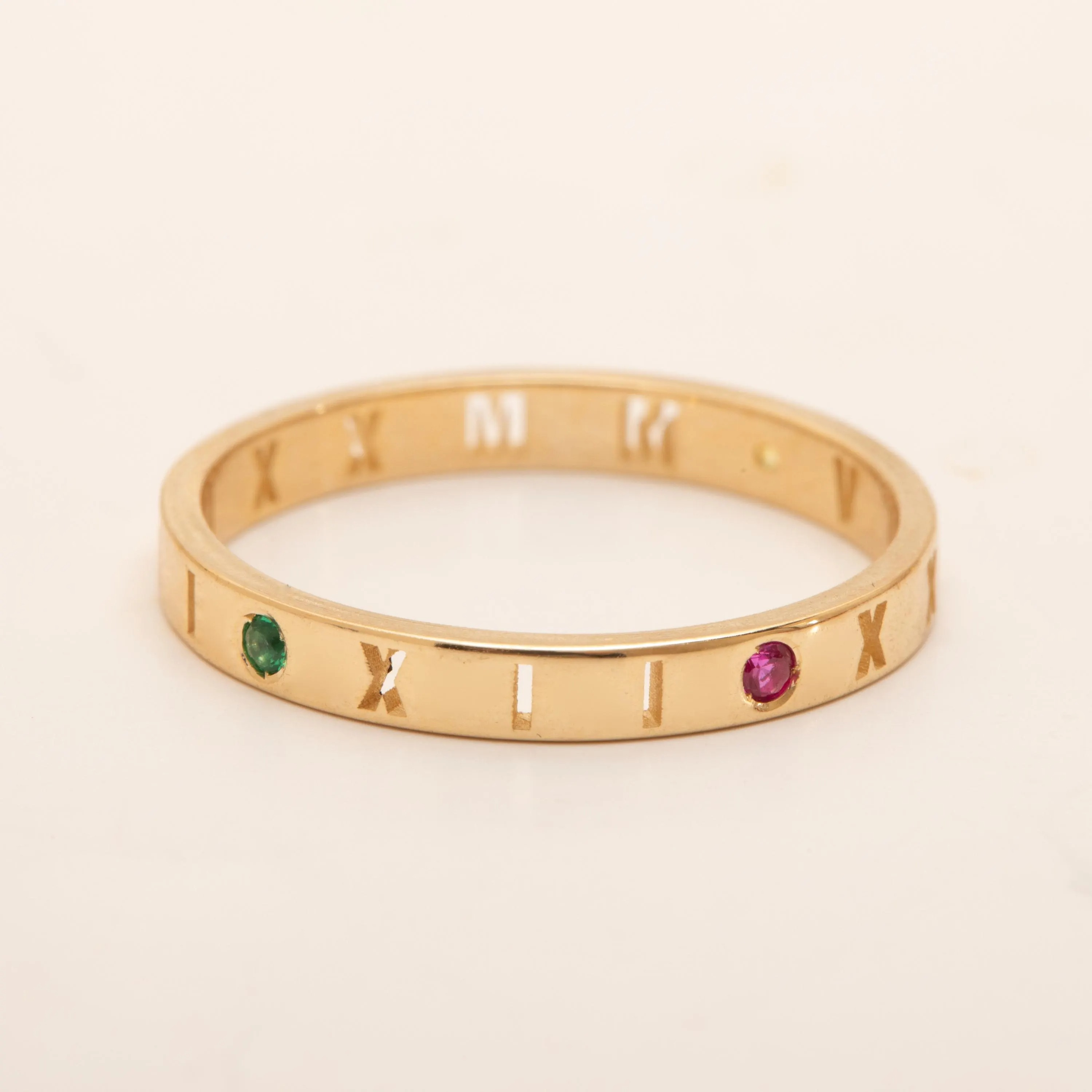 Gold Roman Numeral Birthstone Ring