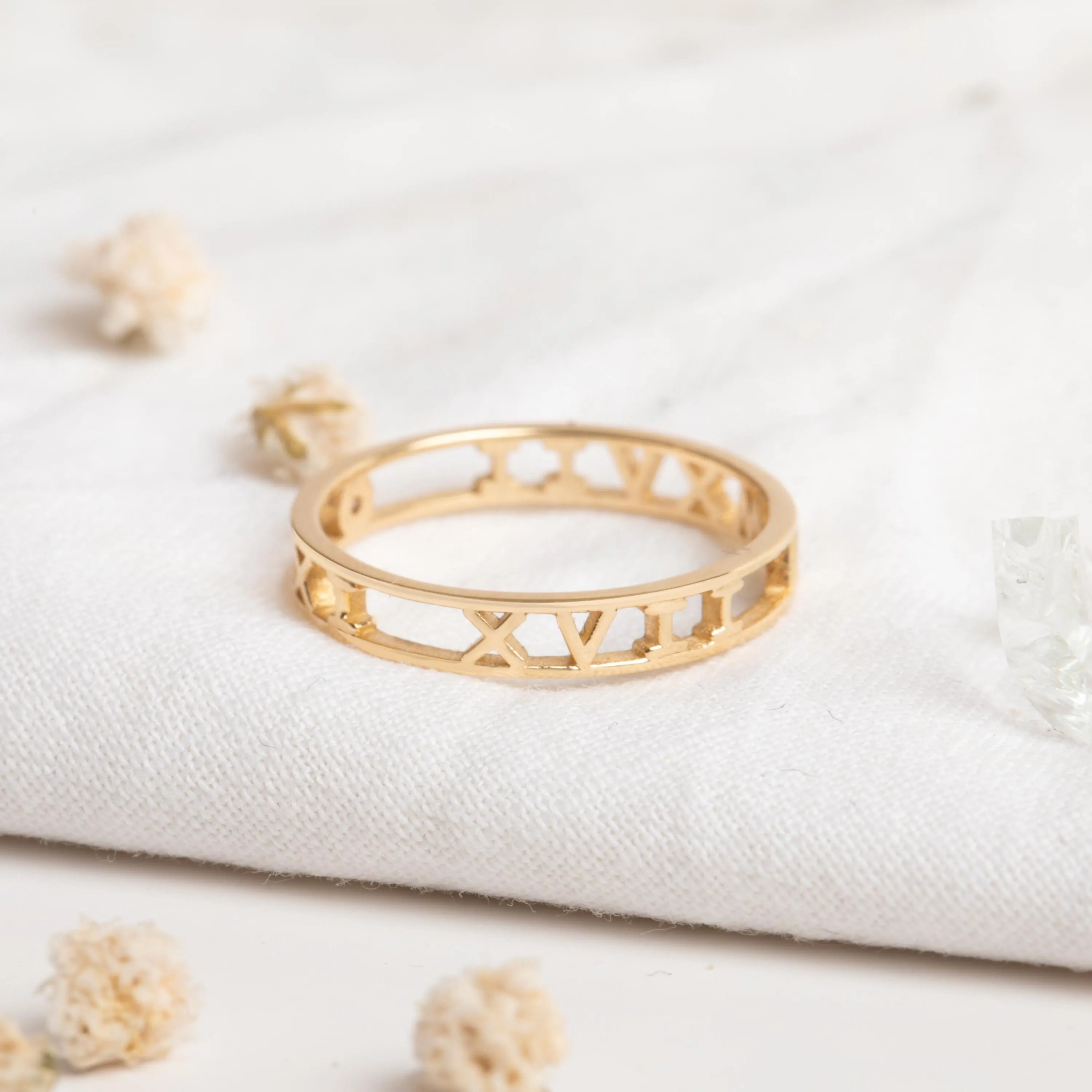 Gold Roman Numeral Birthstone Ring