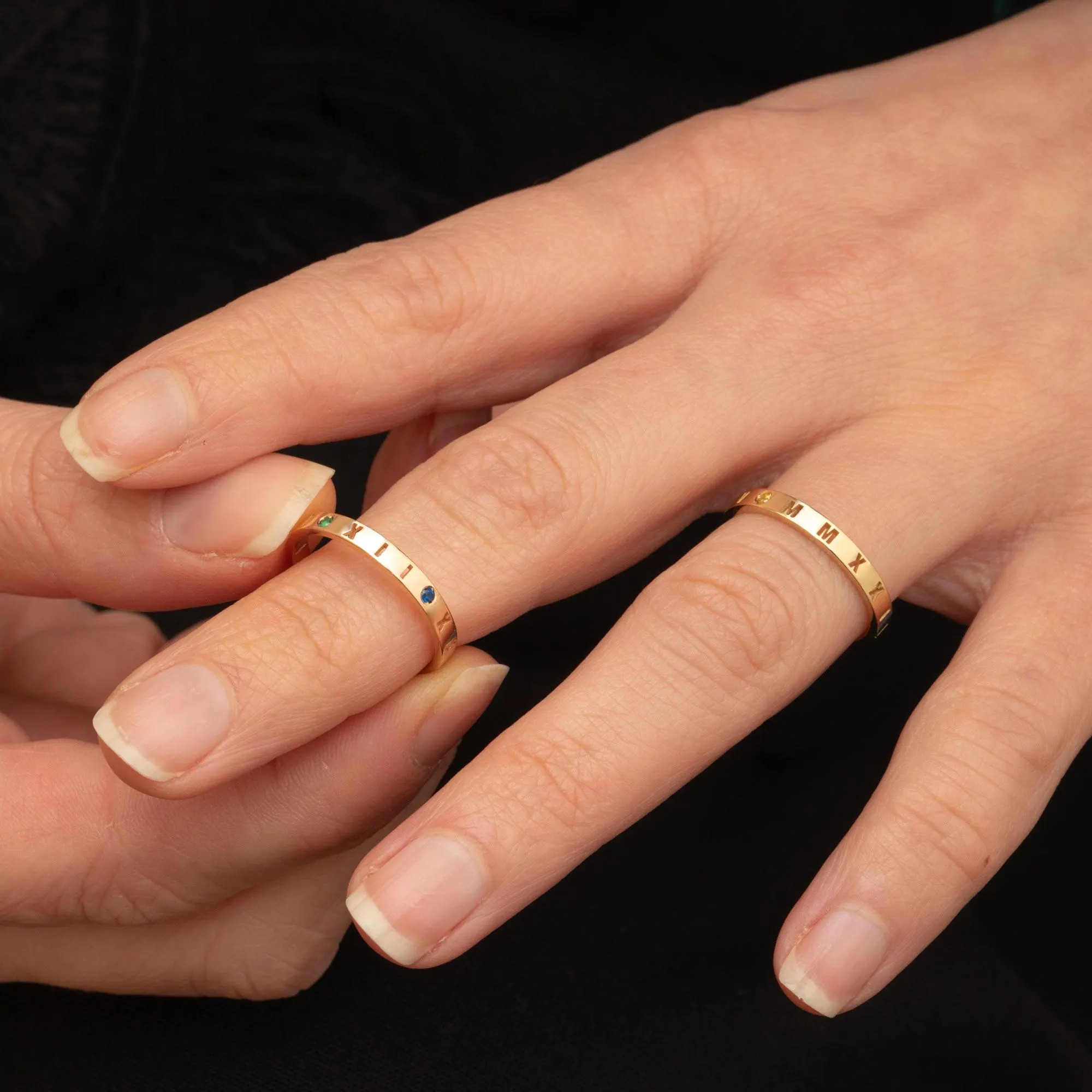 Gold Roman Numeral Birthstone Ring