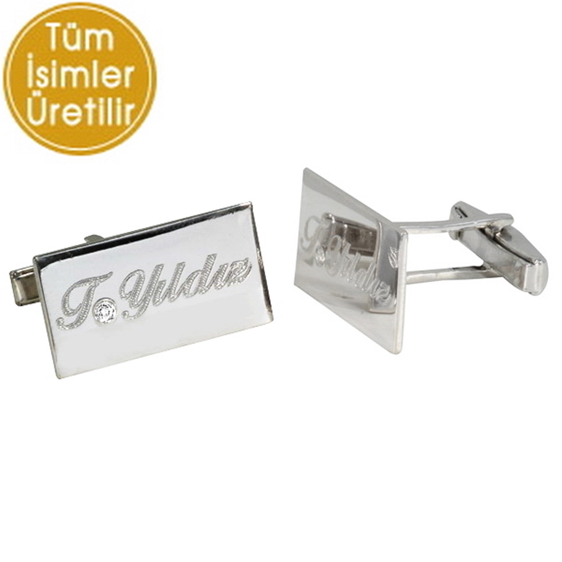 Goldstore-0.02 ct. Pırlanta İsimli Kol Düğmesi